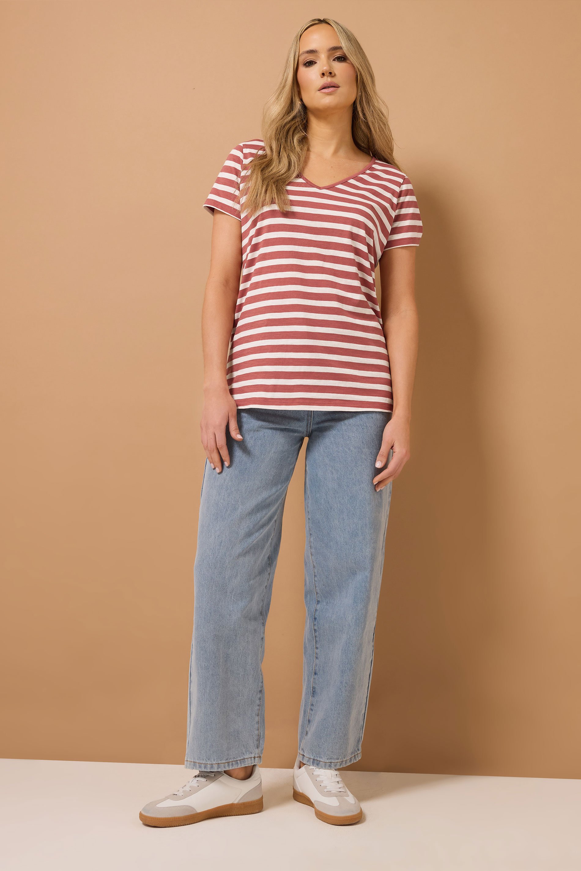 LTS Tall 3 PACK Blue & Coral Orange Stripe V-Neck T-Shirts | Long Tall Sally 5