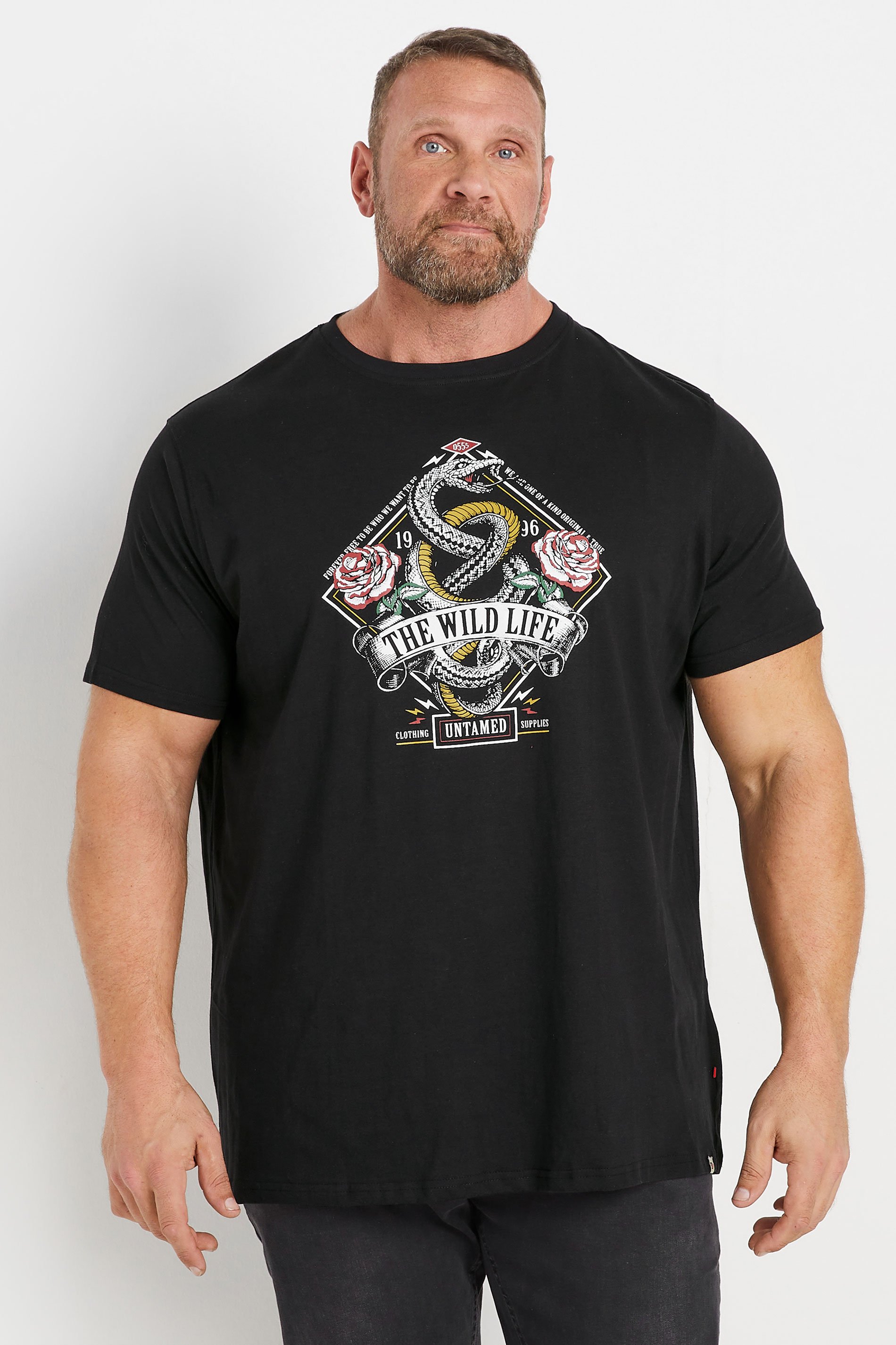 D555 Big & Tall Black 'The Wild Life' Graphic Print T-Shirt | BadRhino 1