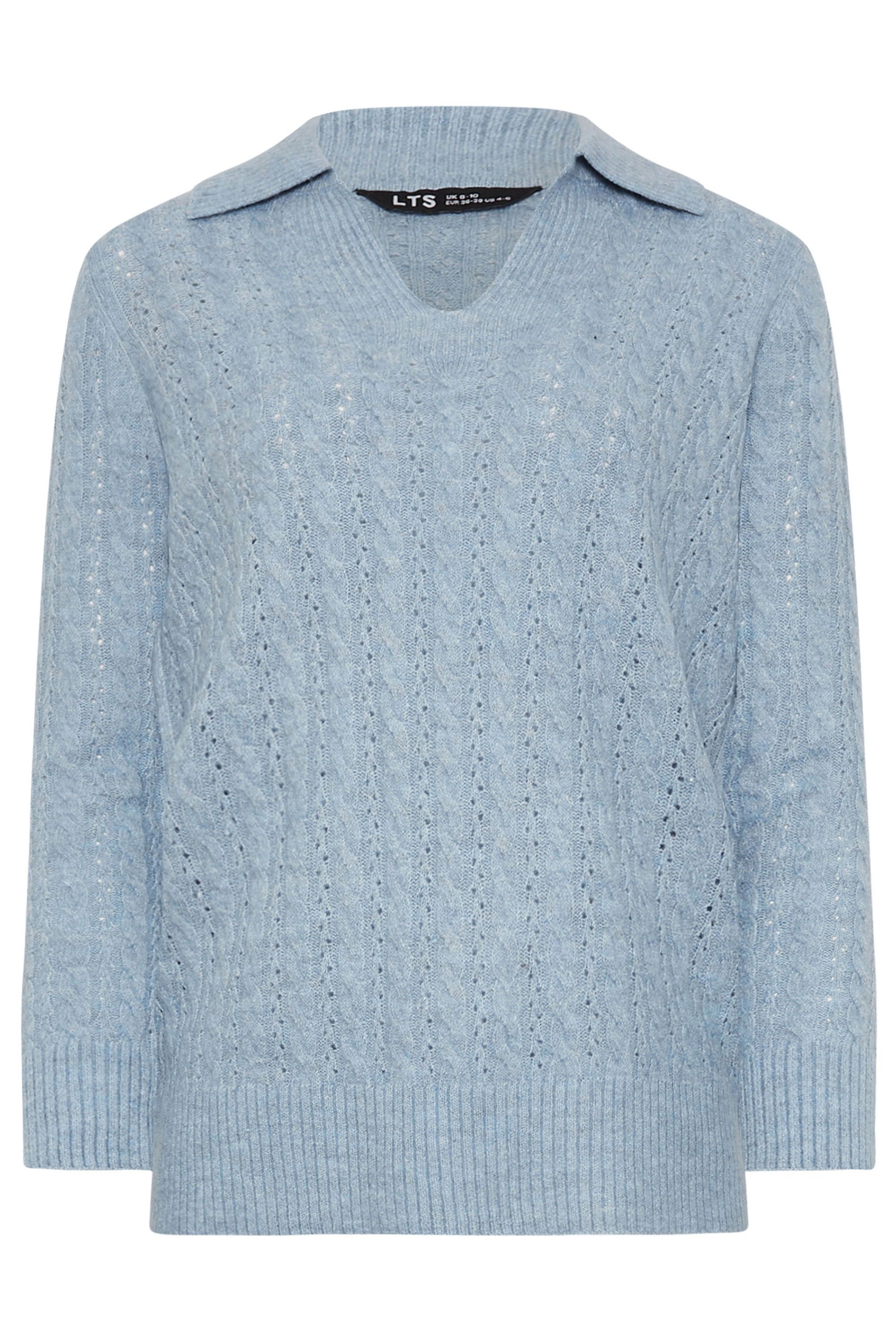 LTS Tall Blue Open Collar Cable Knit Jumper | Long Tall Sally 5