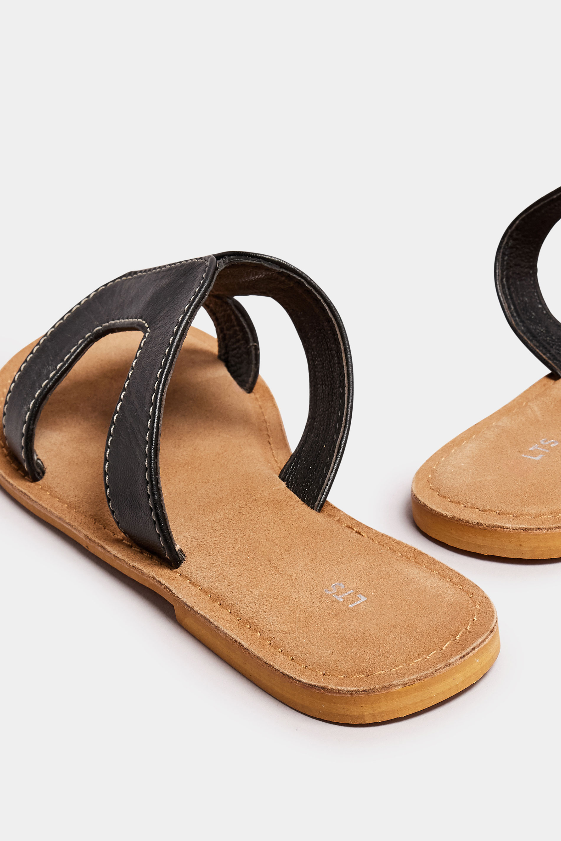 LTS Black Leather Cut Out Mule Sandals In Standard Fit | Long Tall Sally 5