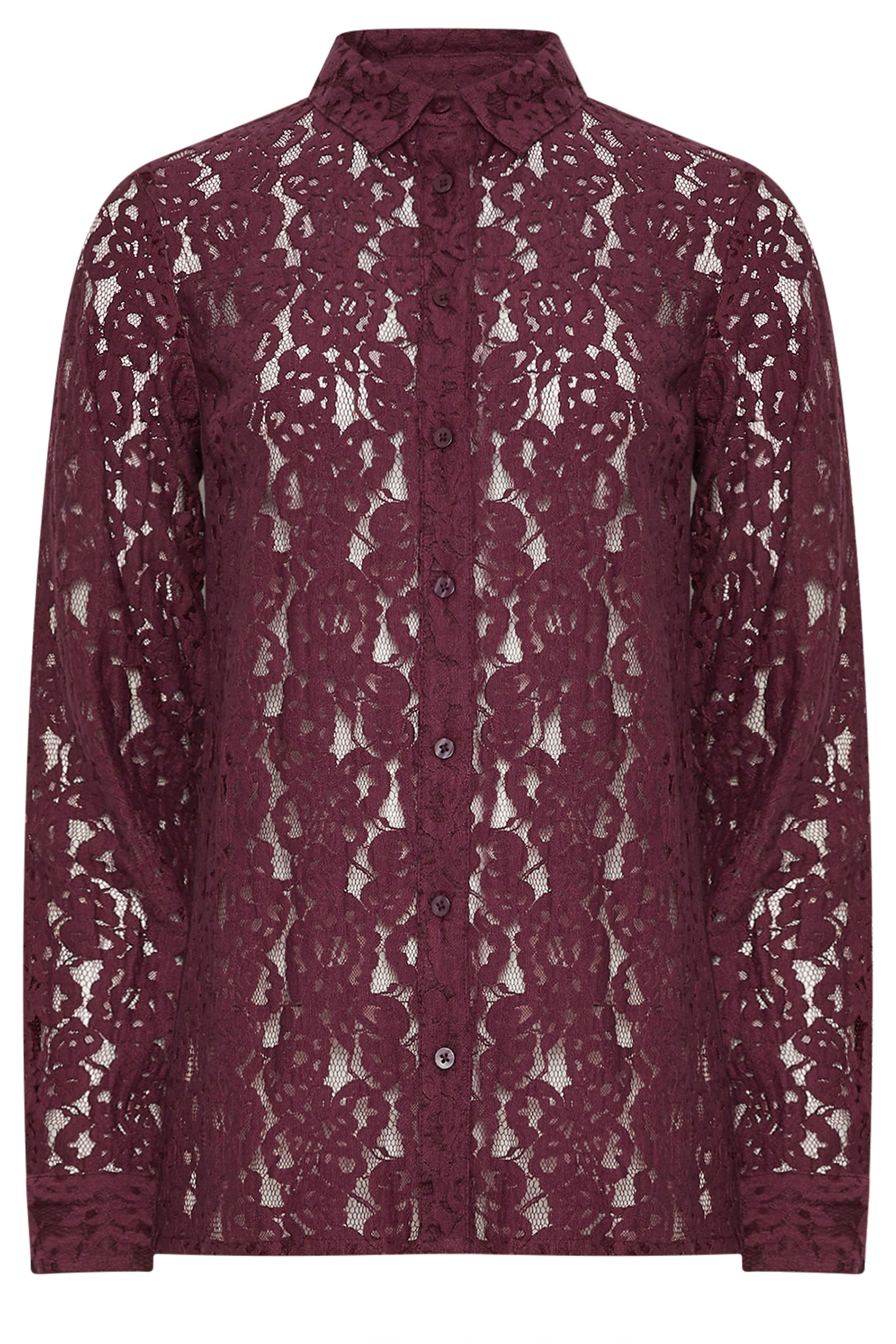 LTS Tall Burgundy Red Lace Long Sleeve Shirt | Long Tall Sally 7