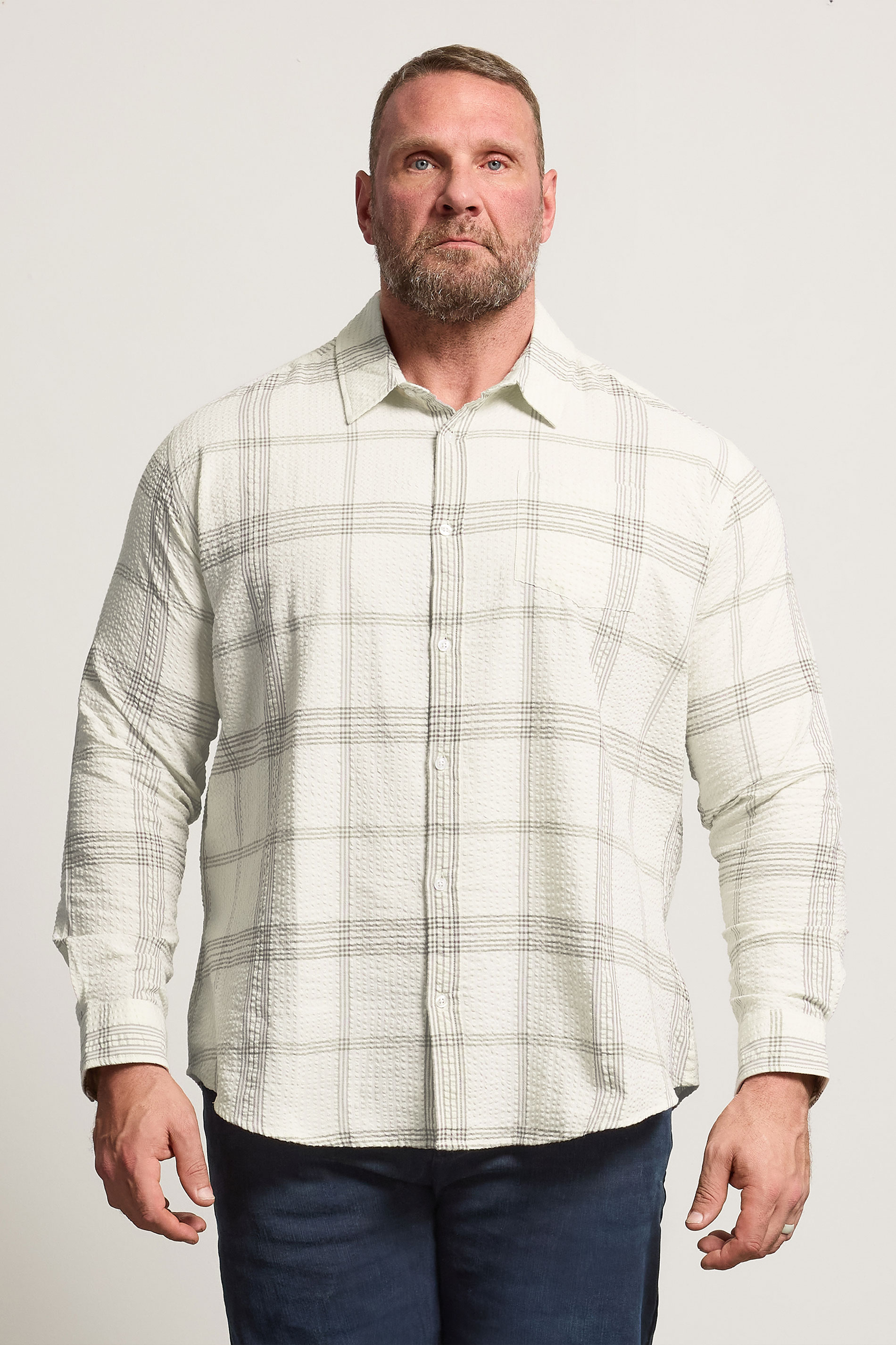 BadRhino Big & Tall Natural Brown Textured Checked Shirt | BadRhino 2