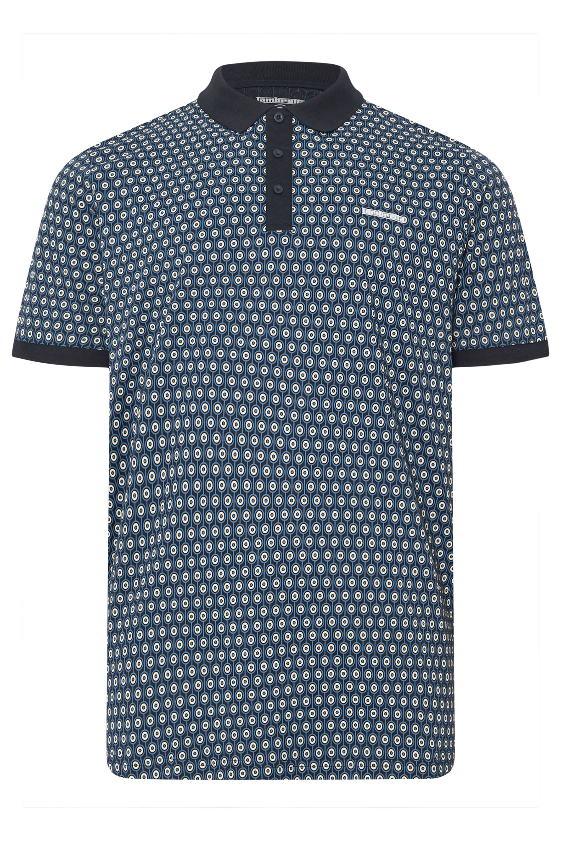 LAMBRETTA Big & Tall Navy Blue Target Print Polo Shirt | BadRhino 3