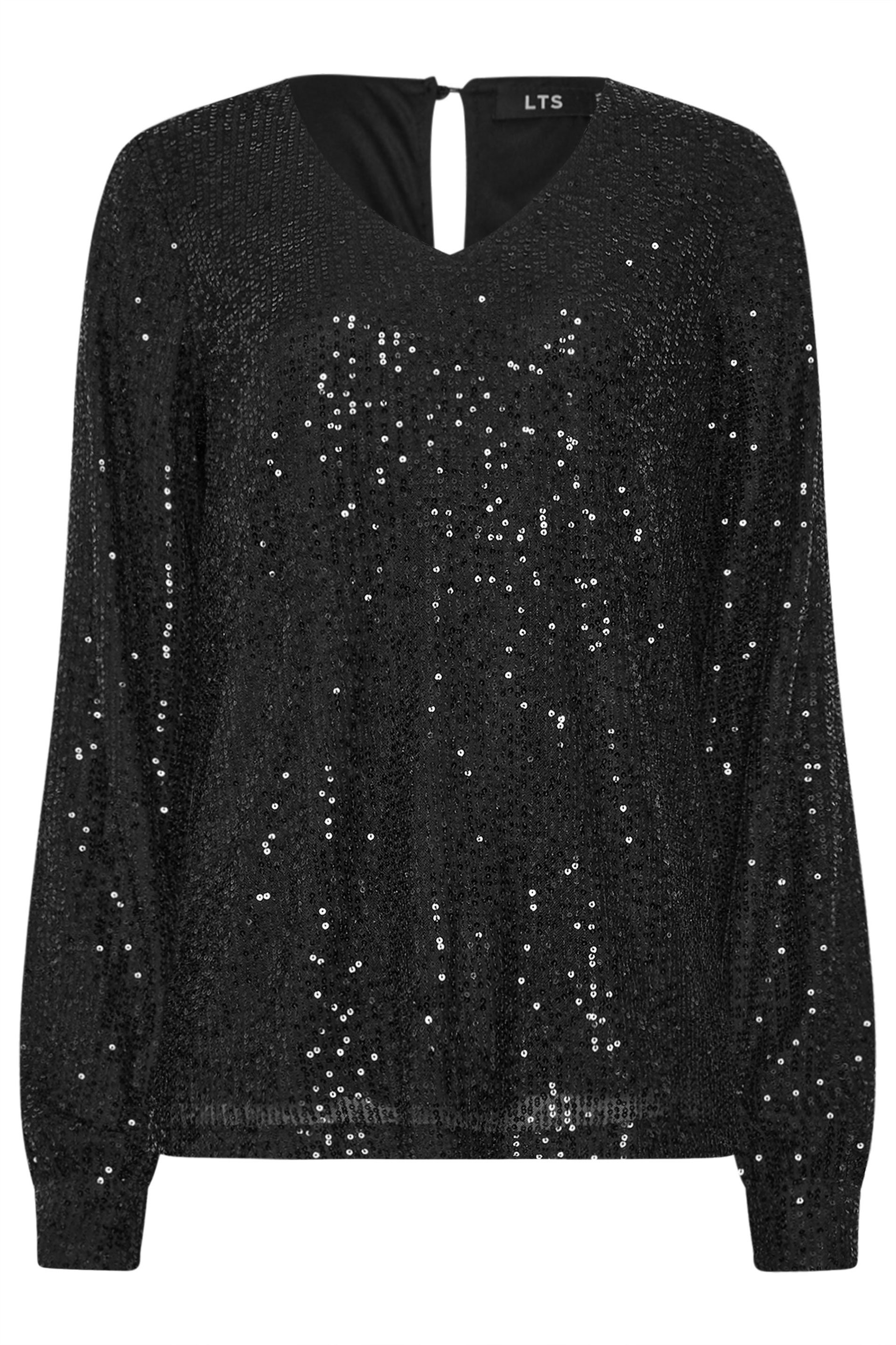 LTS Tall Women's Black Sequin V-Neck Top | Long Tall Sally 6