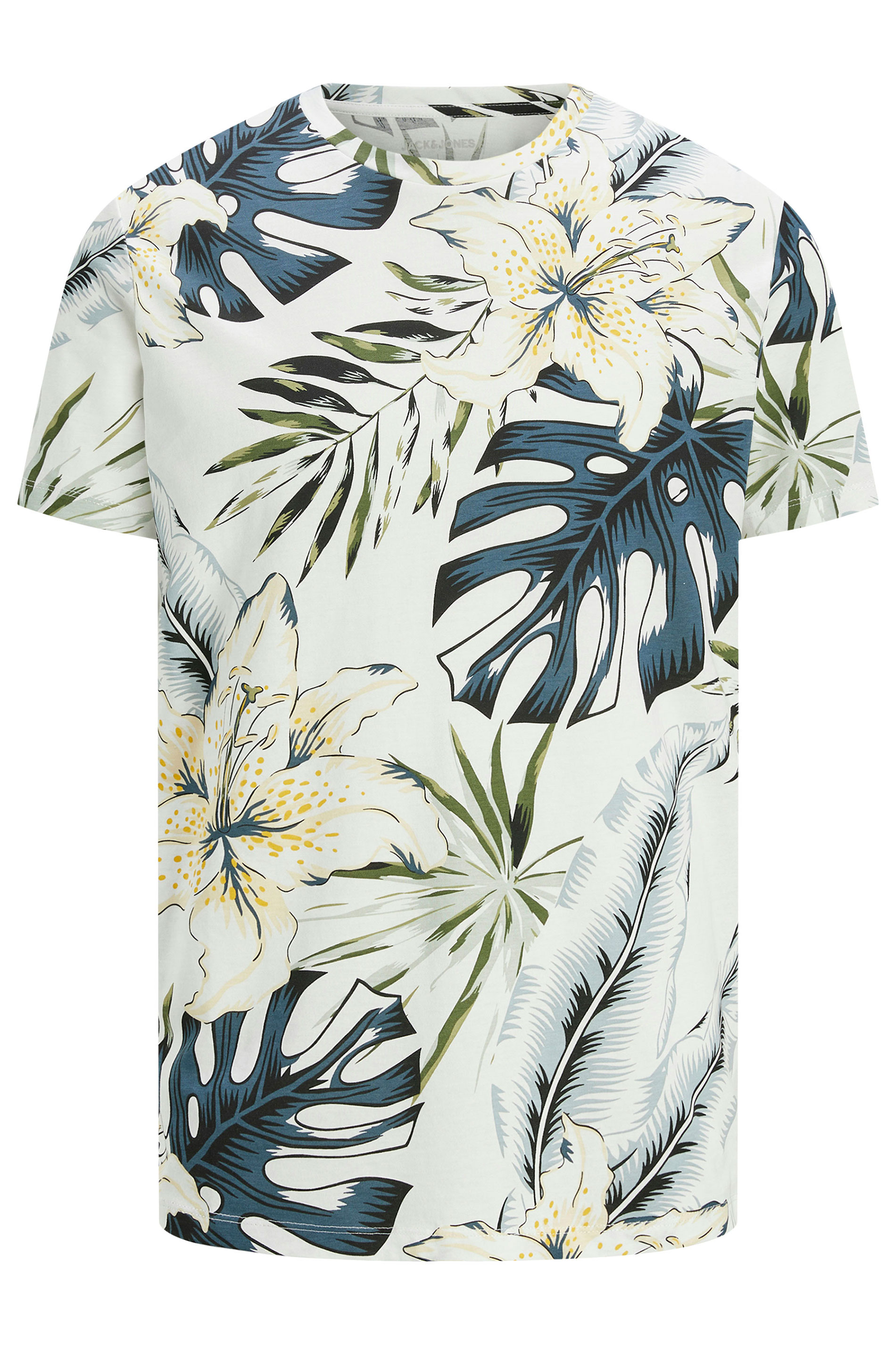 JACK & JONES Big & Tall White Hawaiian Printed T-Shirt | BadRhino 2