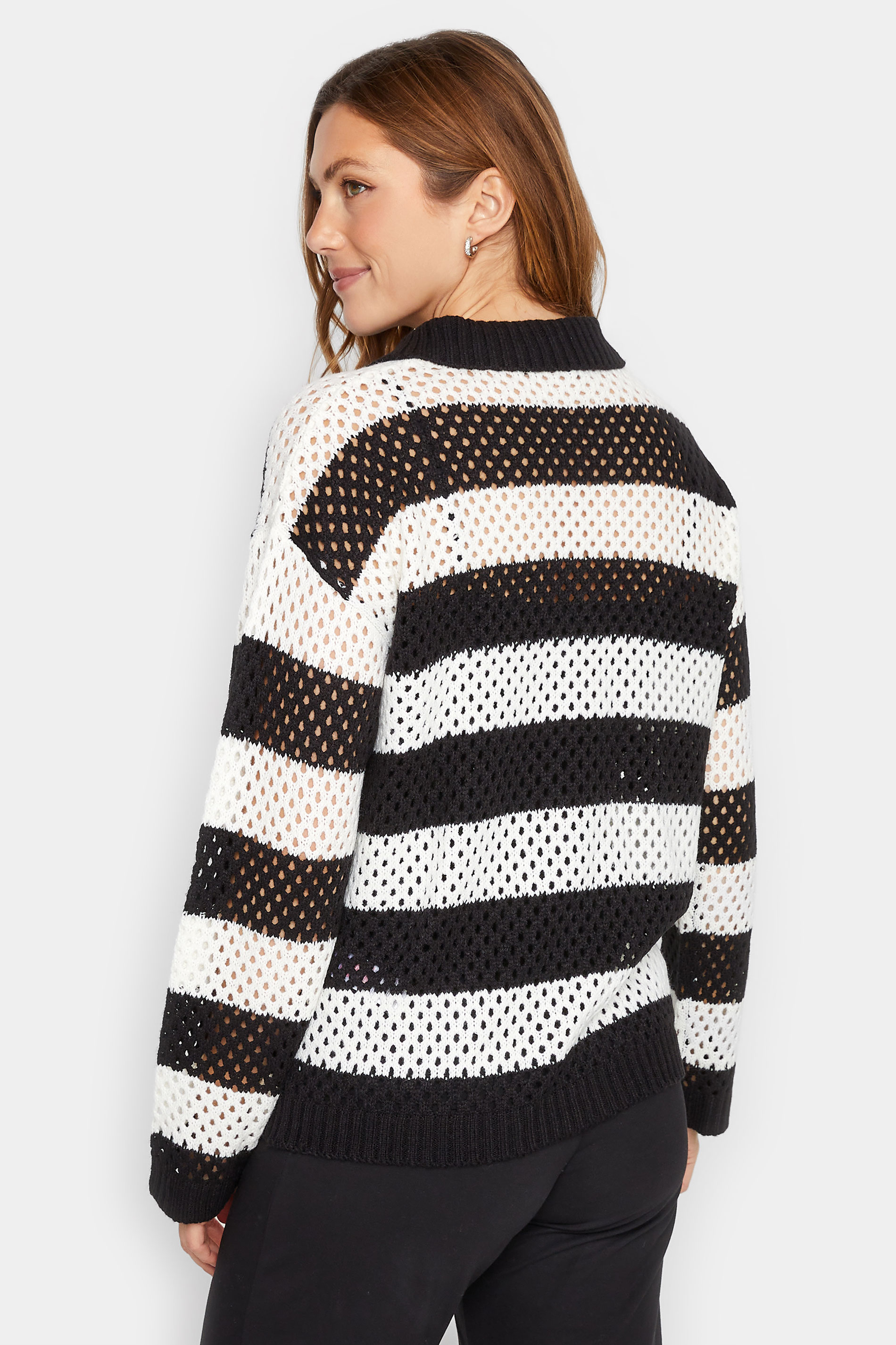 LTS Tall Womens Black & White Stripe Crochet Cardigan | Long Tall Sally 3