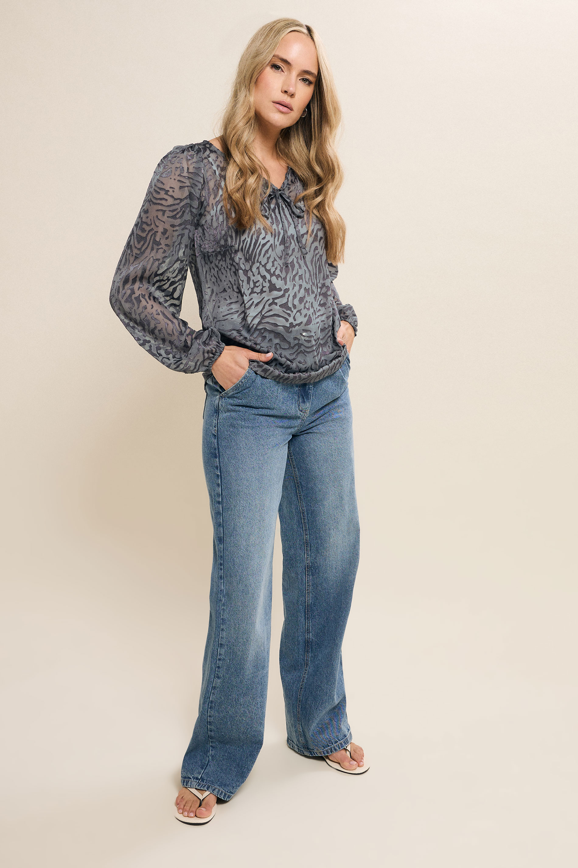 LTS Tall Grey Animal Burnout Tie Blouse | Long Tall Sally 2