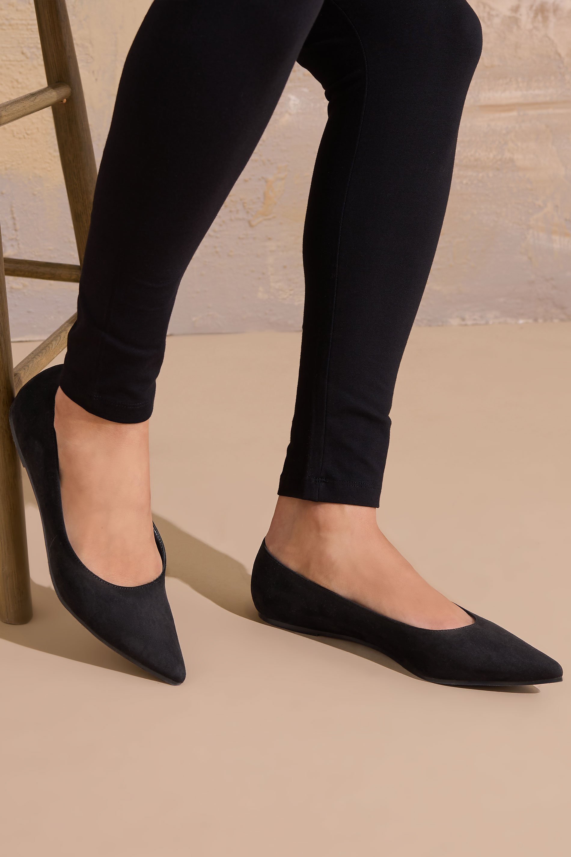LTS Black Faux Suede Pointed Flats In Standard Fit | Long Tall Sally 1