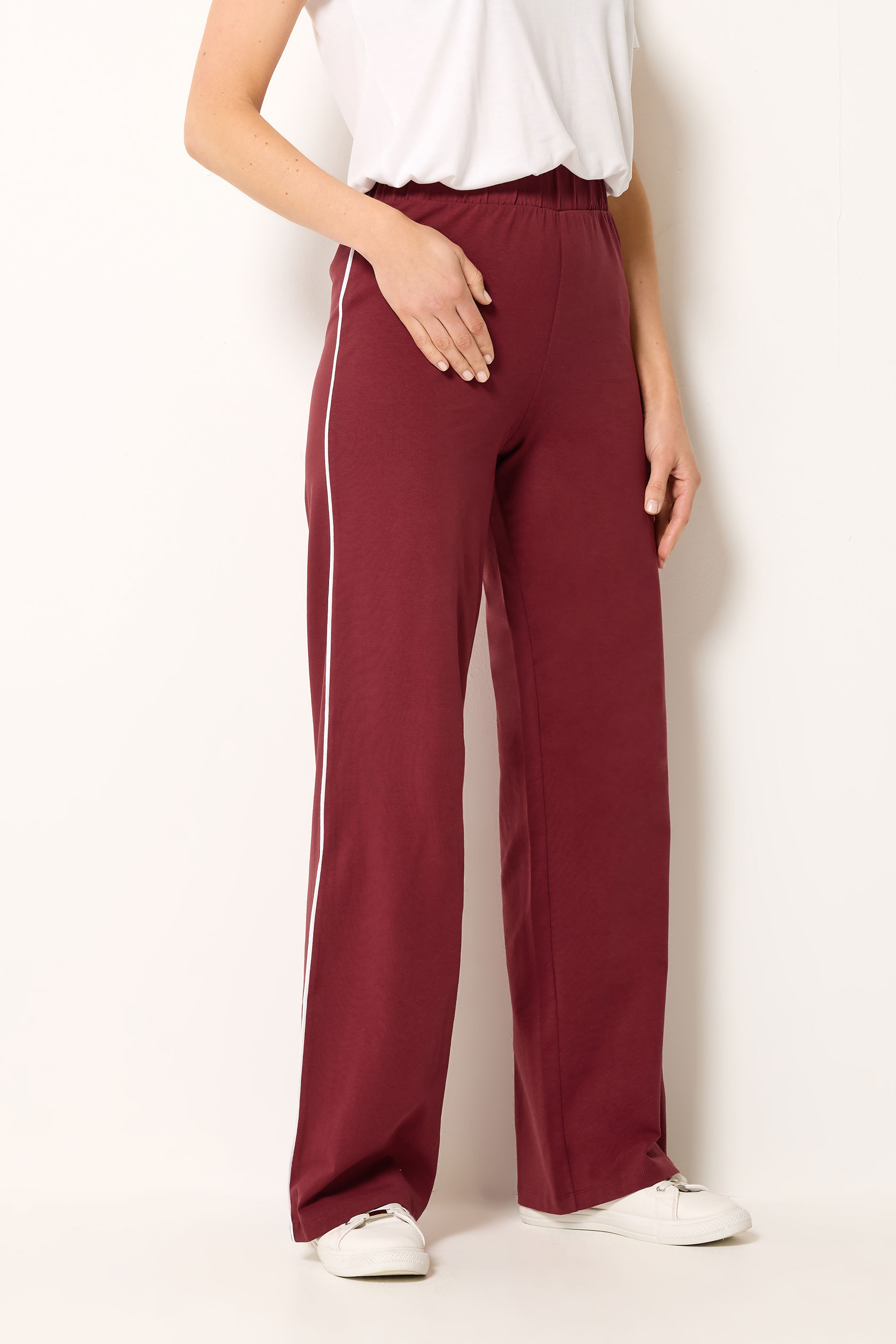 LTS Tall Women's Burgundy Red Side Stripe Cotton Wide Leg Leggings | Long Tall Sally 1