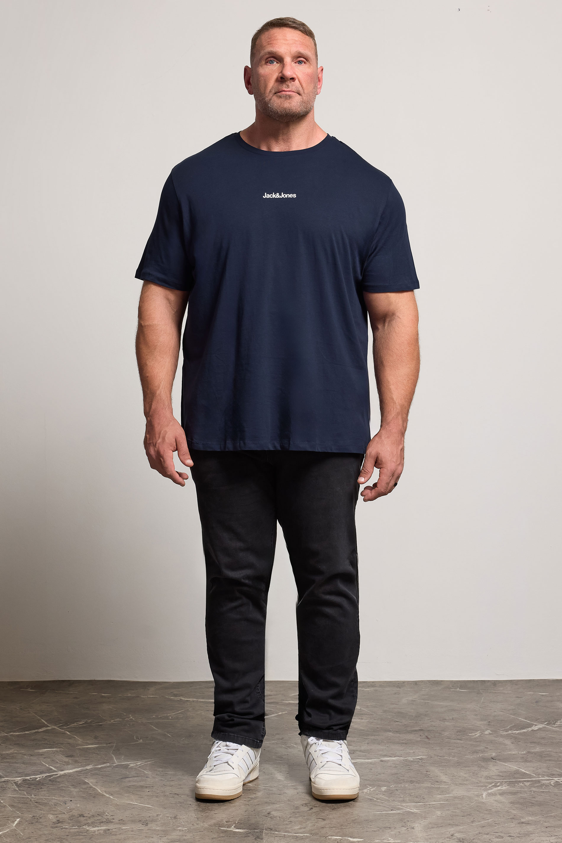 JACK & JONES Big & Tall Navy Blue Crew Neck Graphic T-Shirt | BadRhino 2