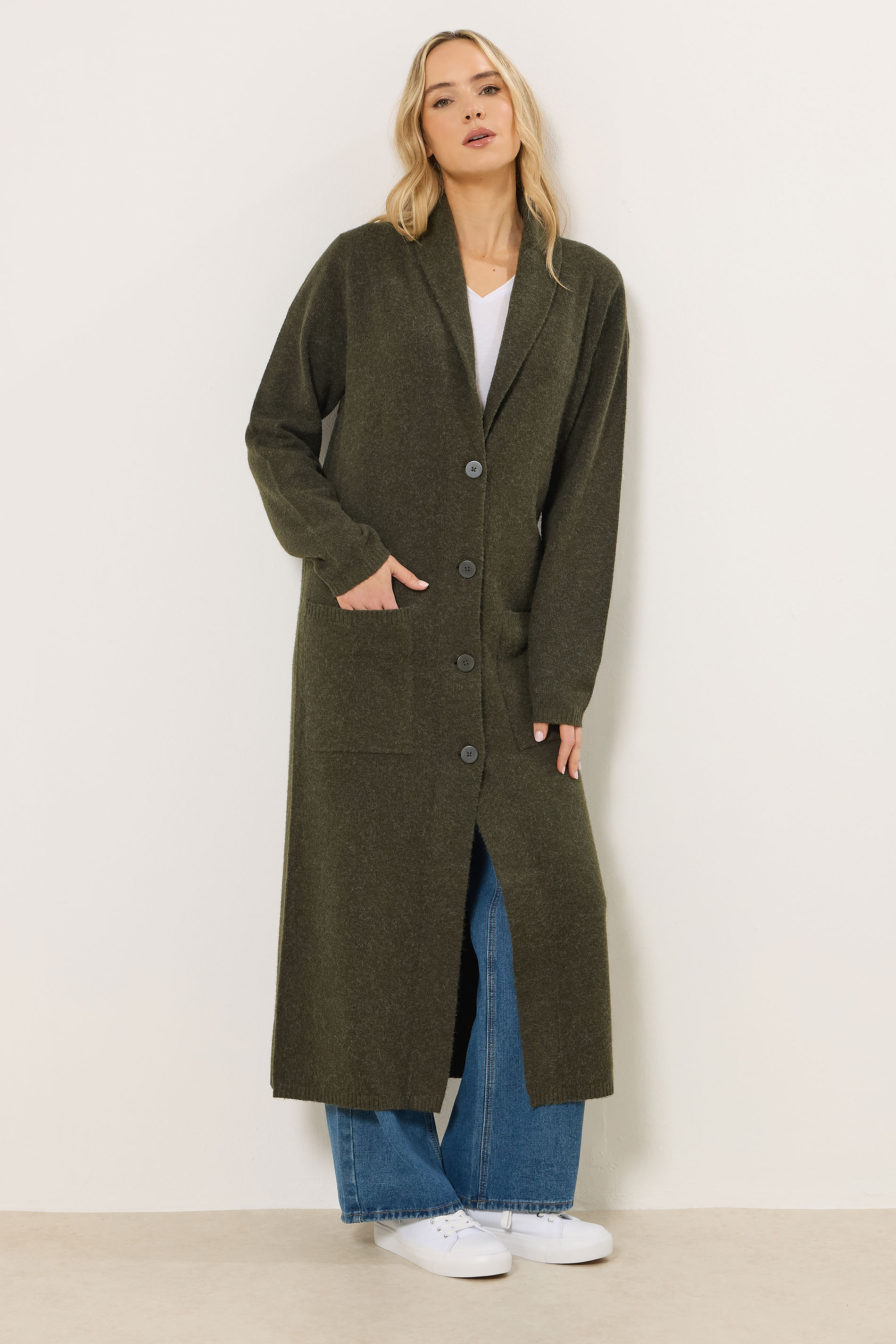 LTS Tall Women's Khaki Green Knitted Maxi Cardigan | Long Tall Sally 3