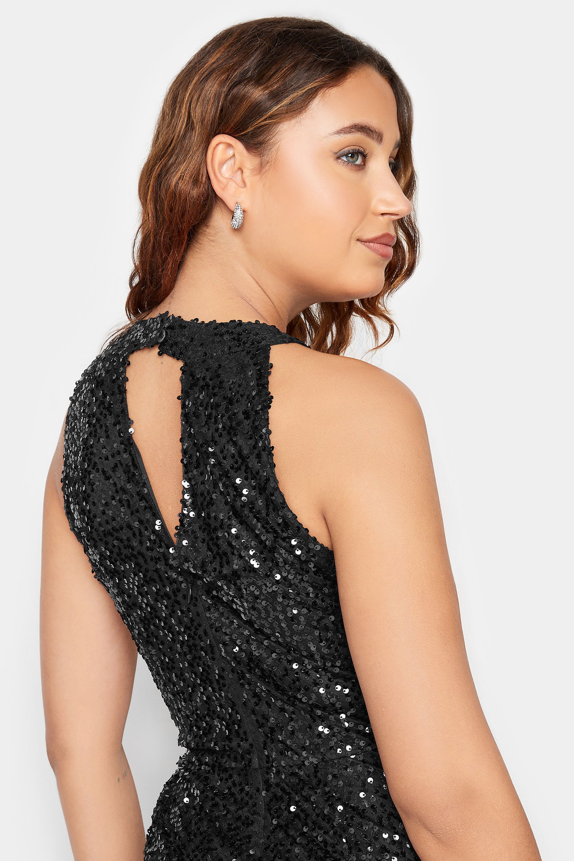 LTS Tall Black Sequin Embellished Halter Neck Jumpsuit