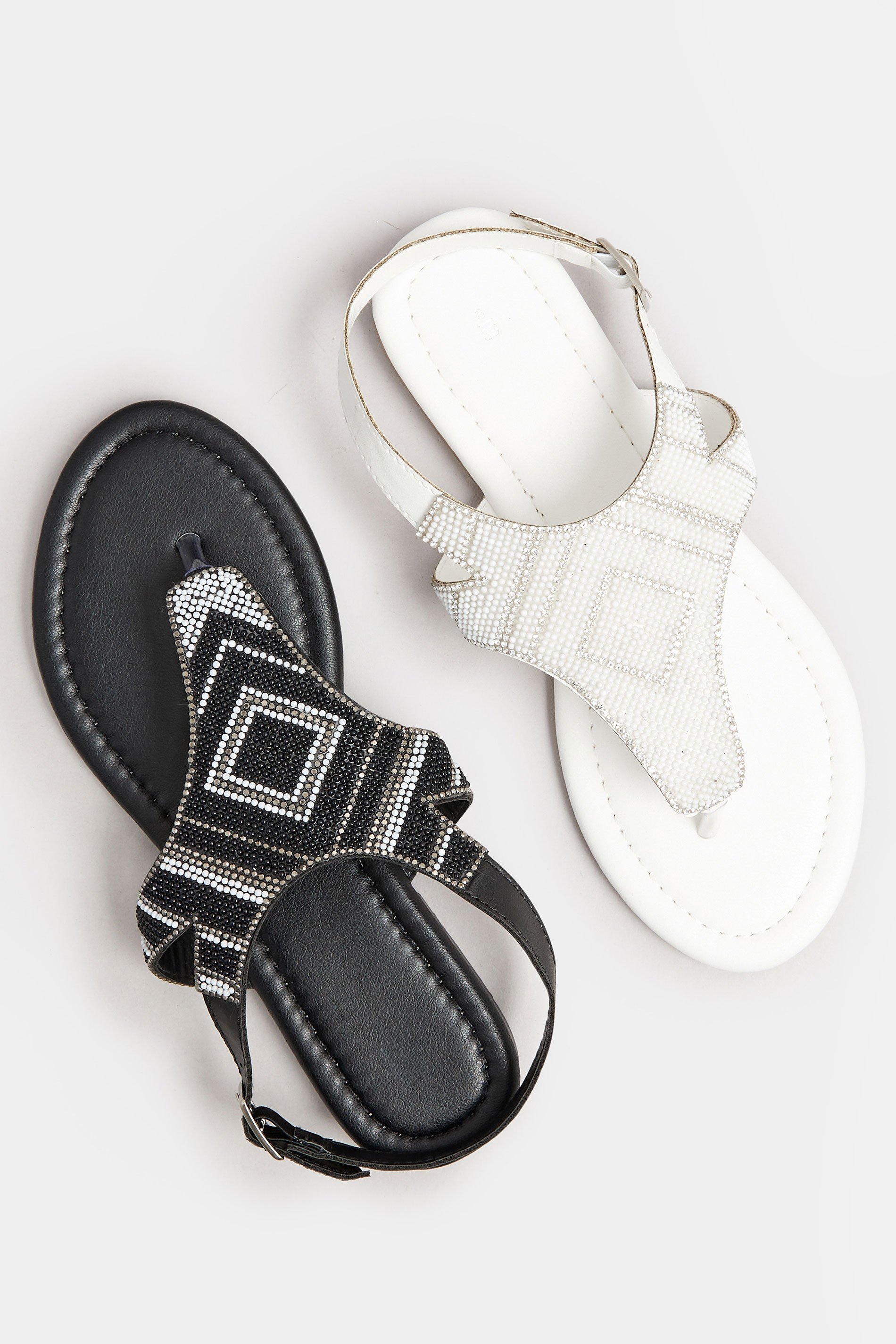 White Embellished T-Bar Sandals In Wide E & Extra Wide EEE Fit | Yours Clothing 6