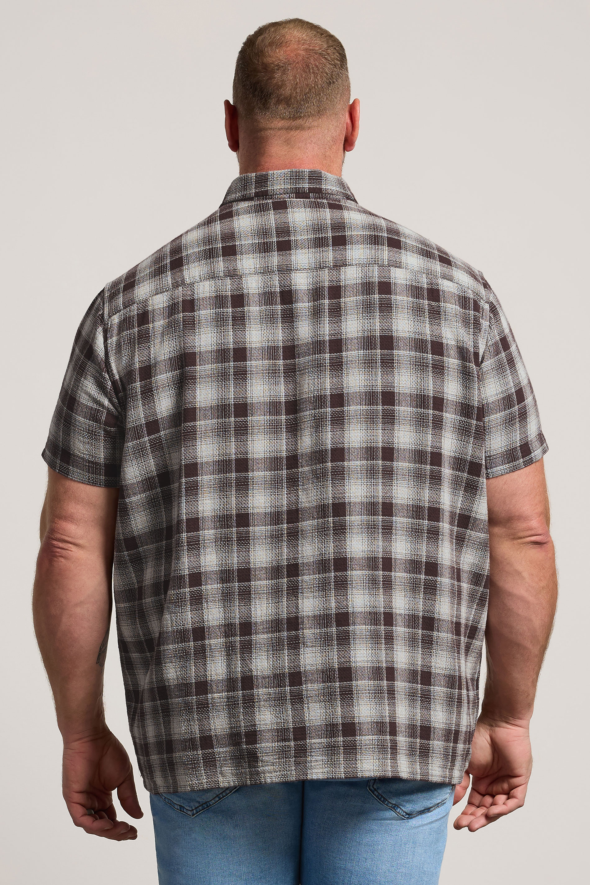 BadRhino Big & Tall Brown Check Stripe Short Sleeve Shirt | BadRhino 2