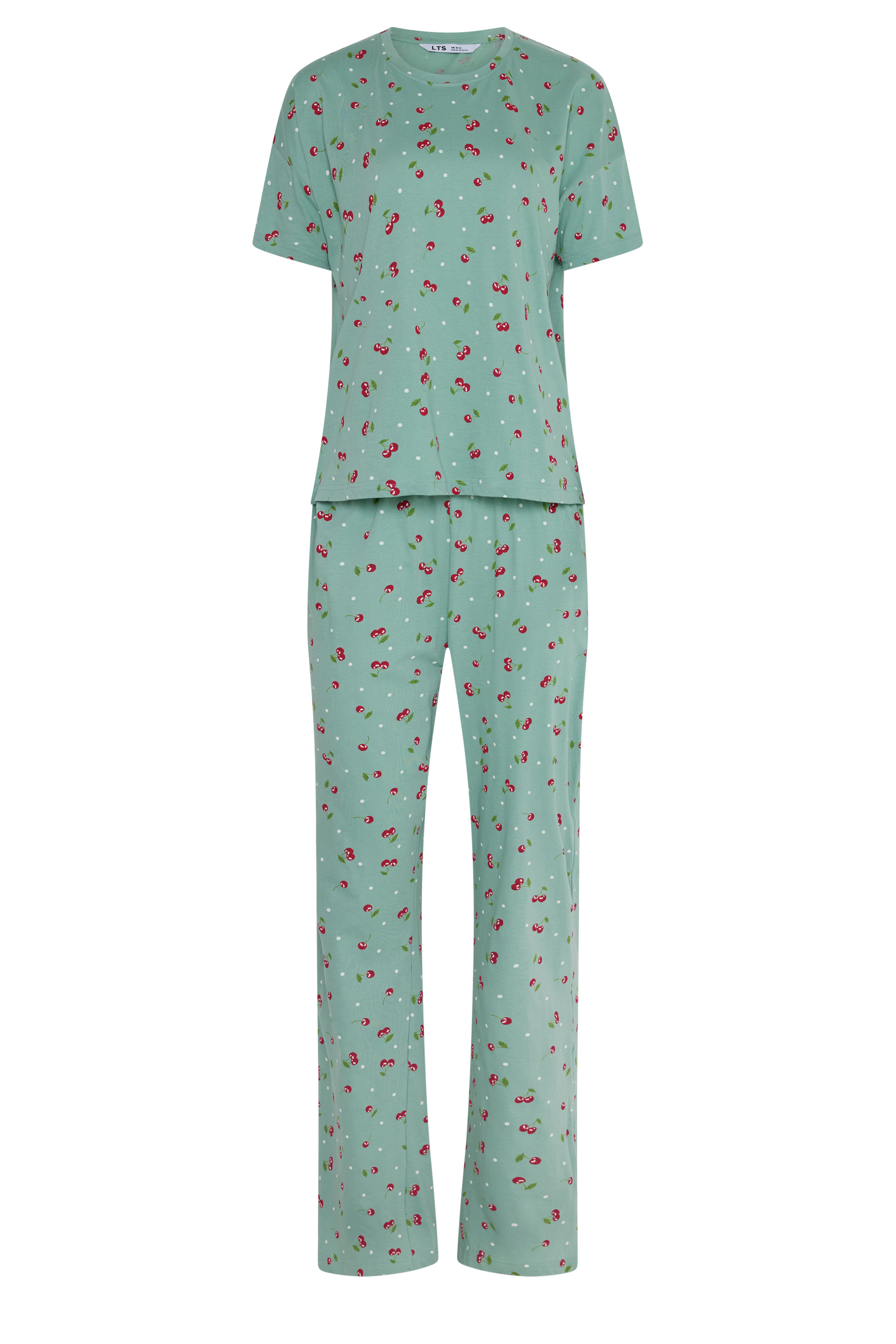 LTS Tall Women's Green Cherry Print Cotton Wide Leg Pyjama Set | Long Tall Sally 5
