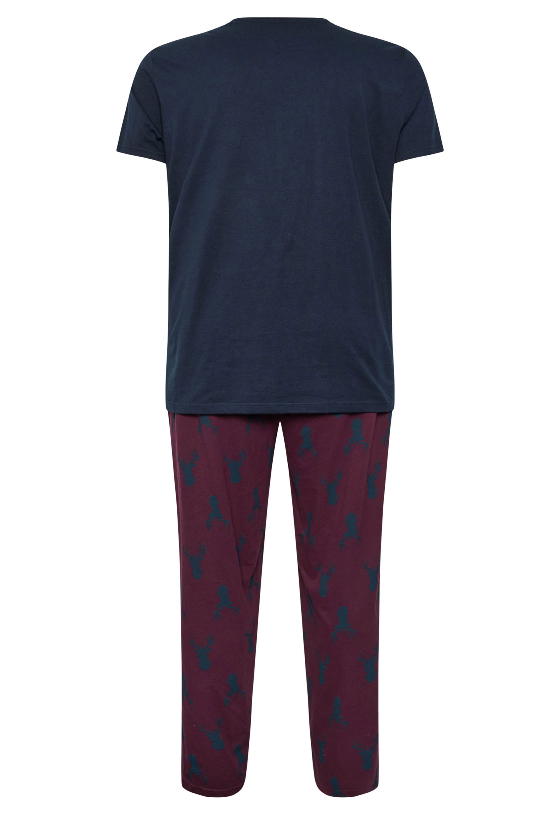 BadRhino Big & Tall Blue & Burgundy Stag Jersey Pyjama Set | BadRhino 7