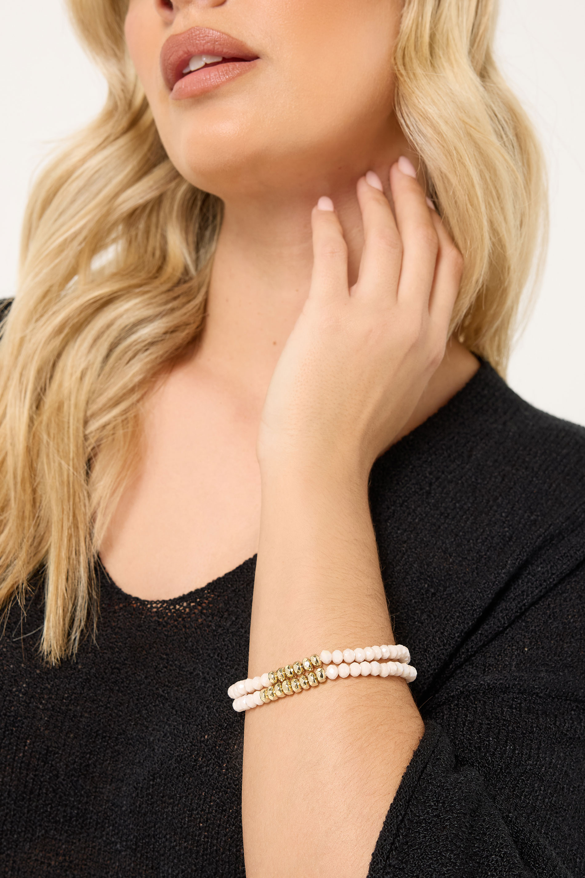 YOURSET 2 PACK Pink Beaded Stretch Bracelet Set | Yours Clothing 1