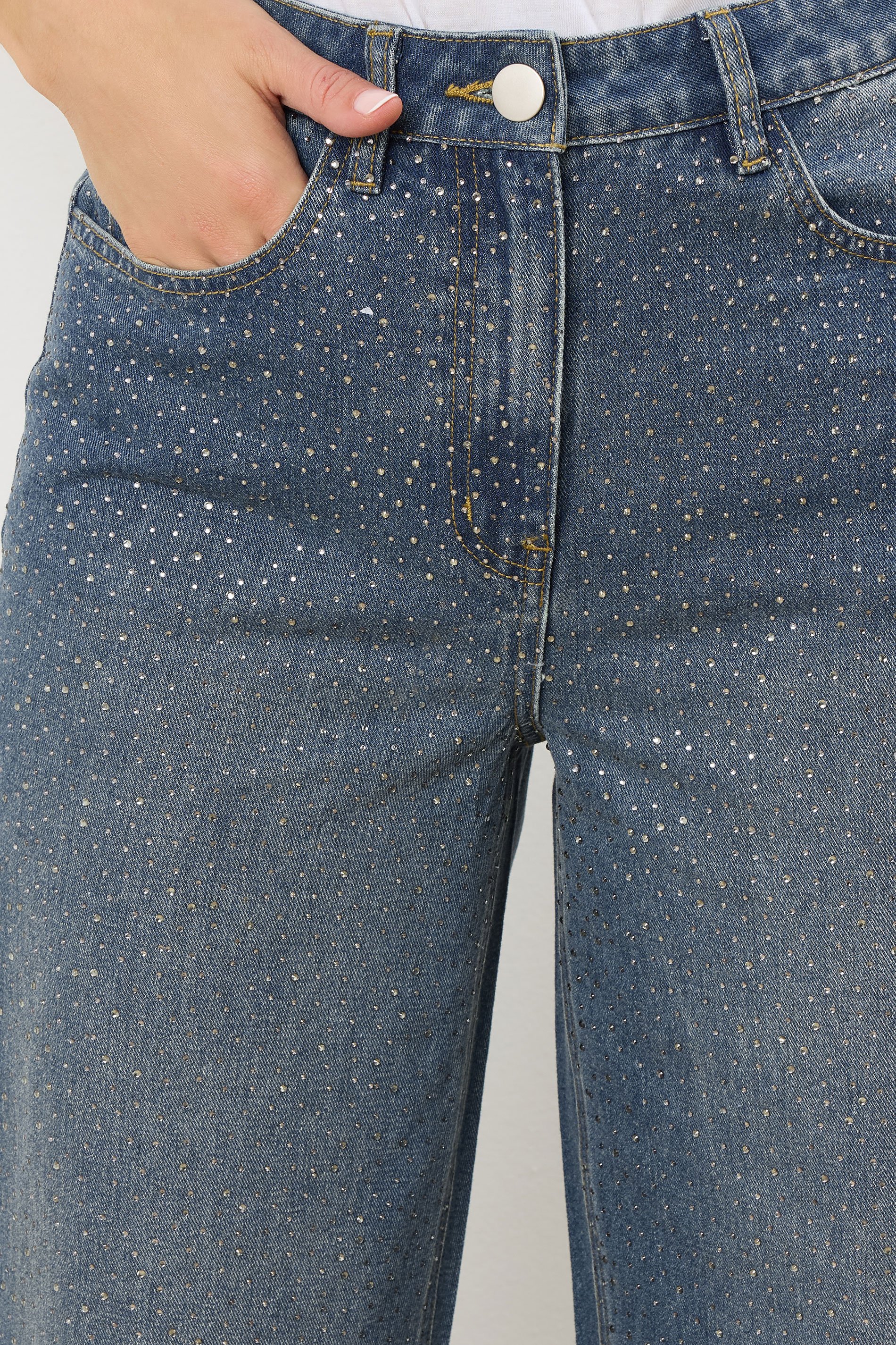 LTS Tall Blue Diamante Embellished Wide Leg Jeans | Long Tall Sally  5