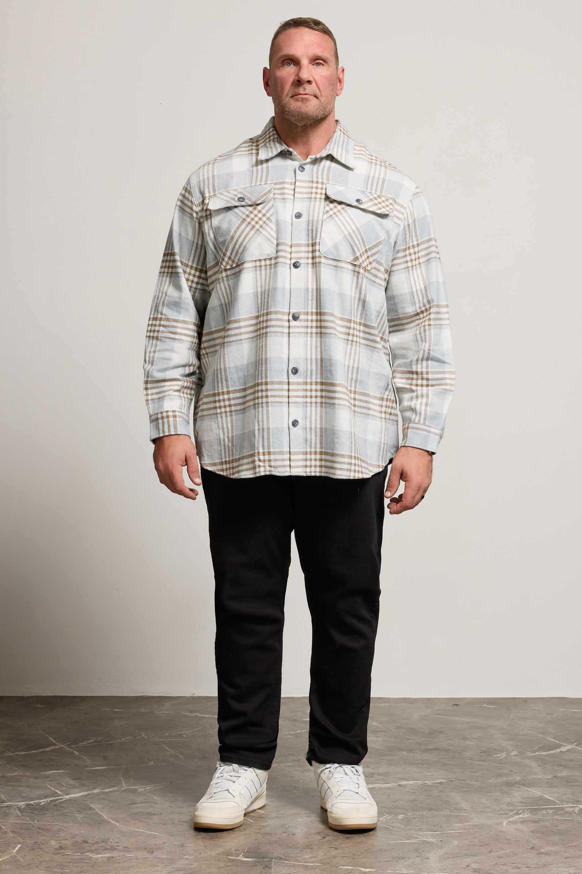 JACK & JONES Big & Tall White & Brown Check Overshirt | BadRhino 2
