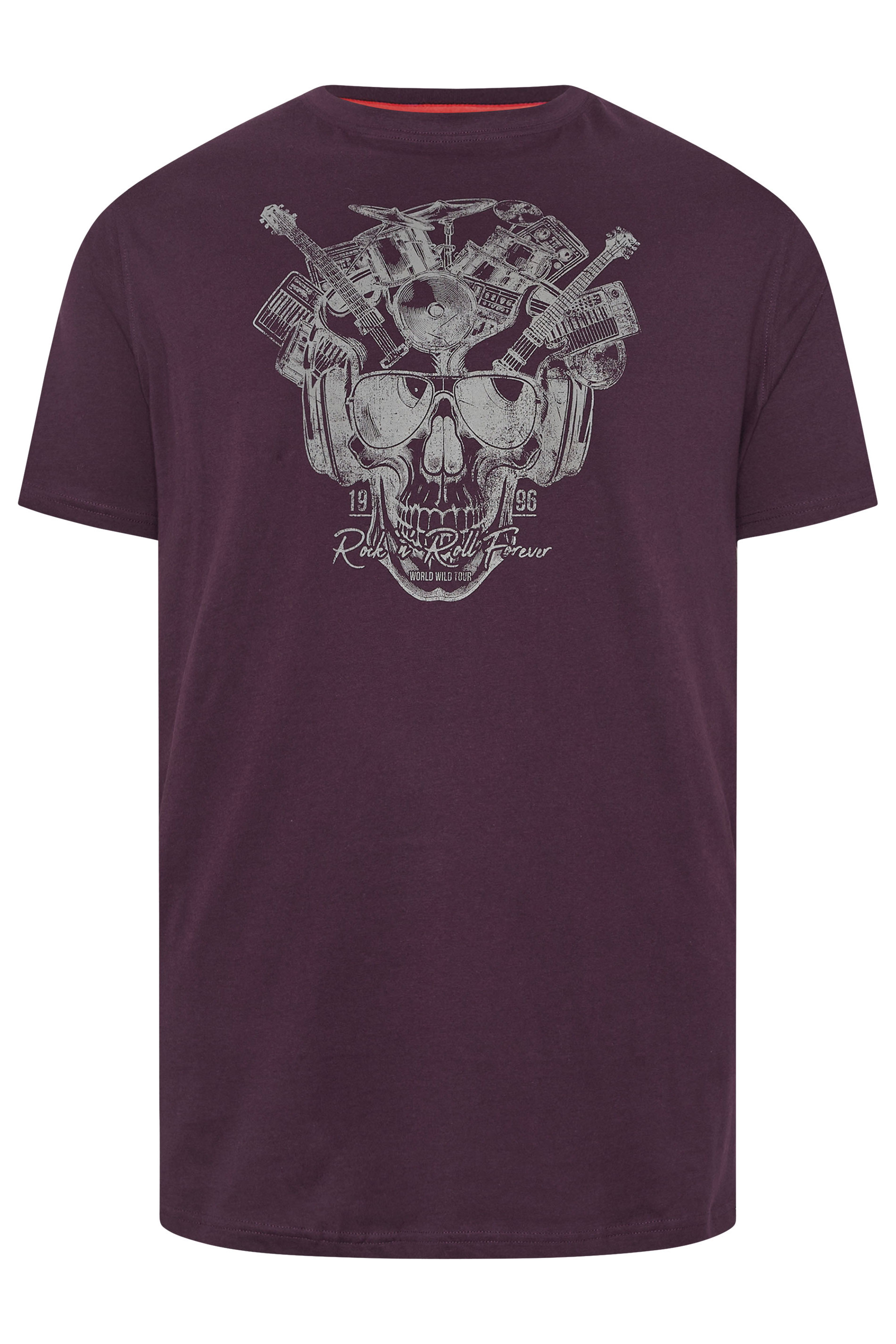 D555 Big & Tall Burgundy Red 'Rock N Roll Forever' Graphic Print T-Shirt | BadRhino 3