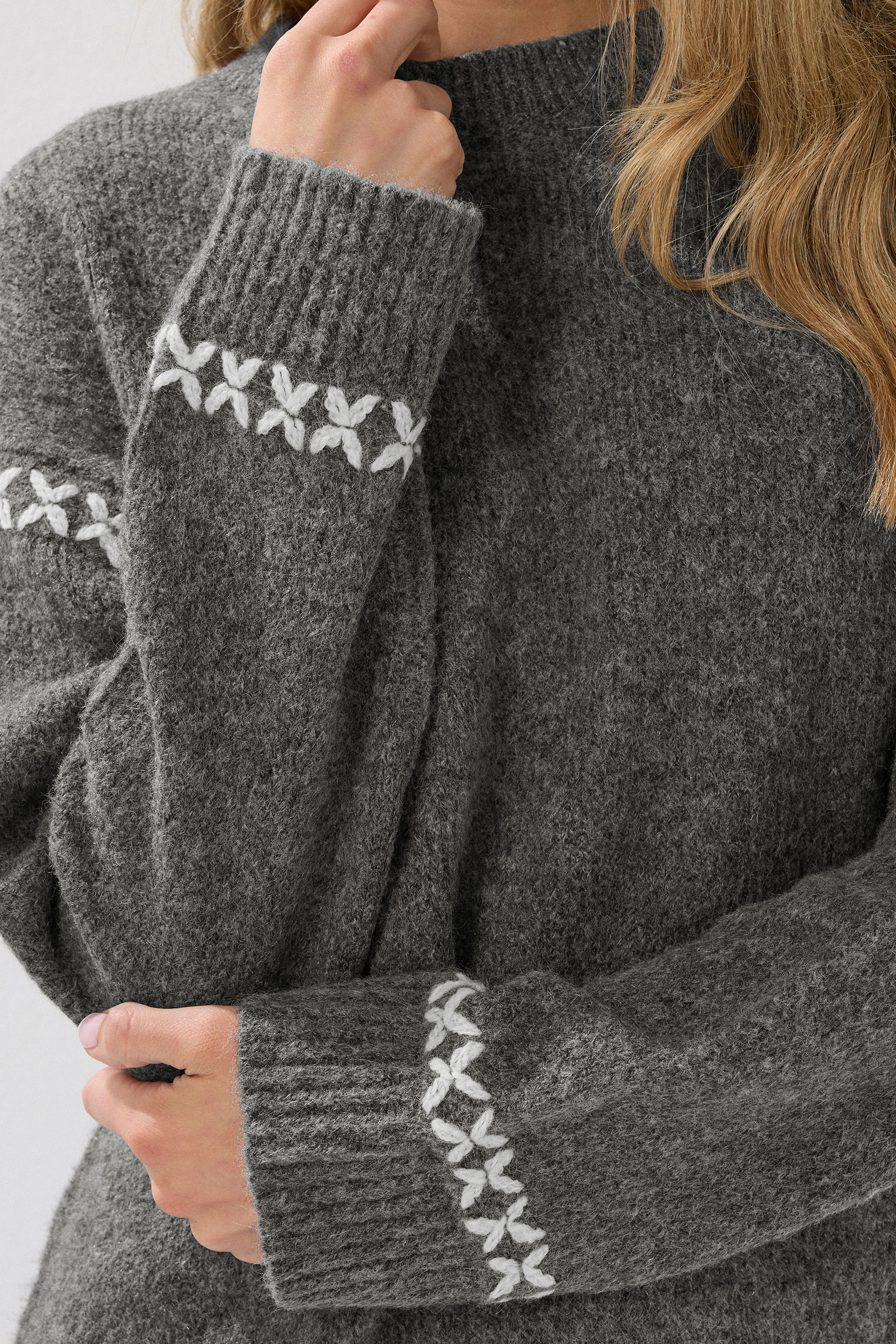 LTS Tall Grey Knitted Cross Stitch Jumper | Long Tall Sally 4