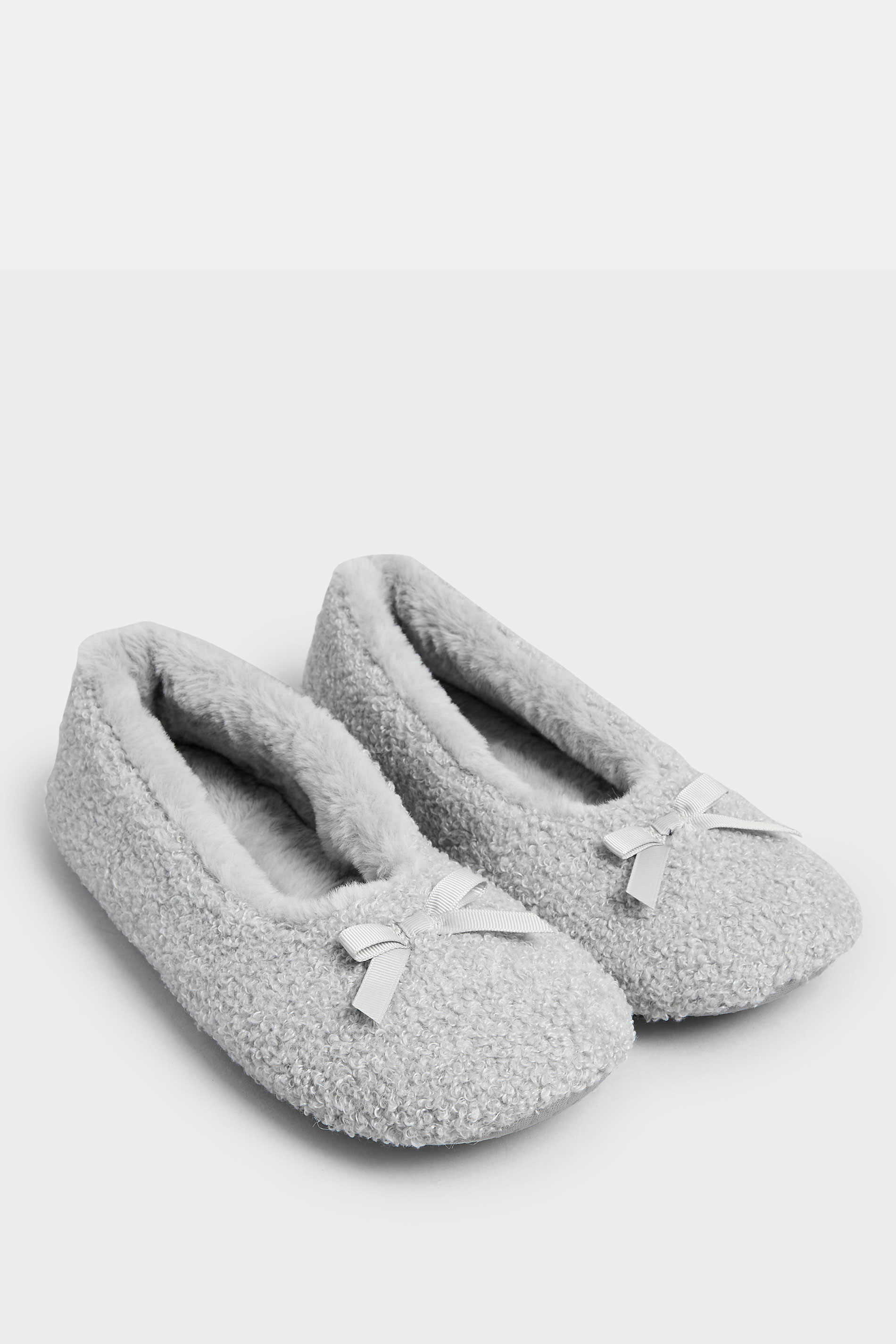 Grey Teddy Ballet Slippers In Wide E Fit | Yours Clothing 2