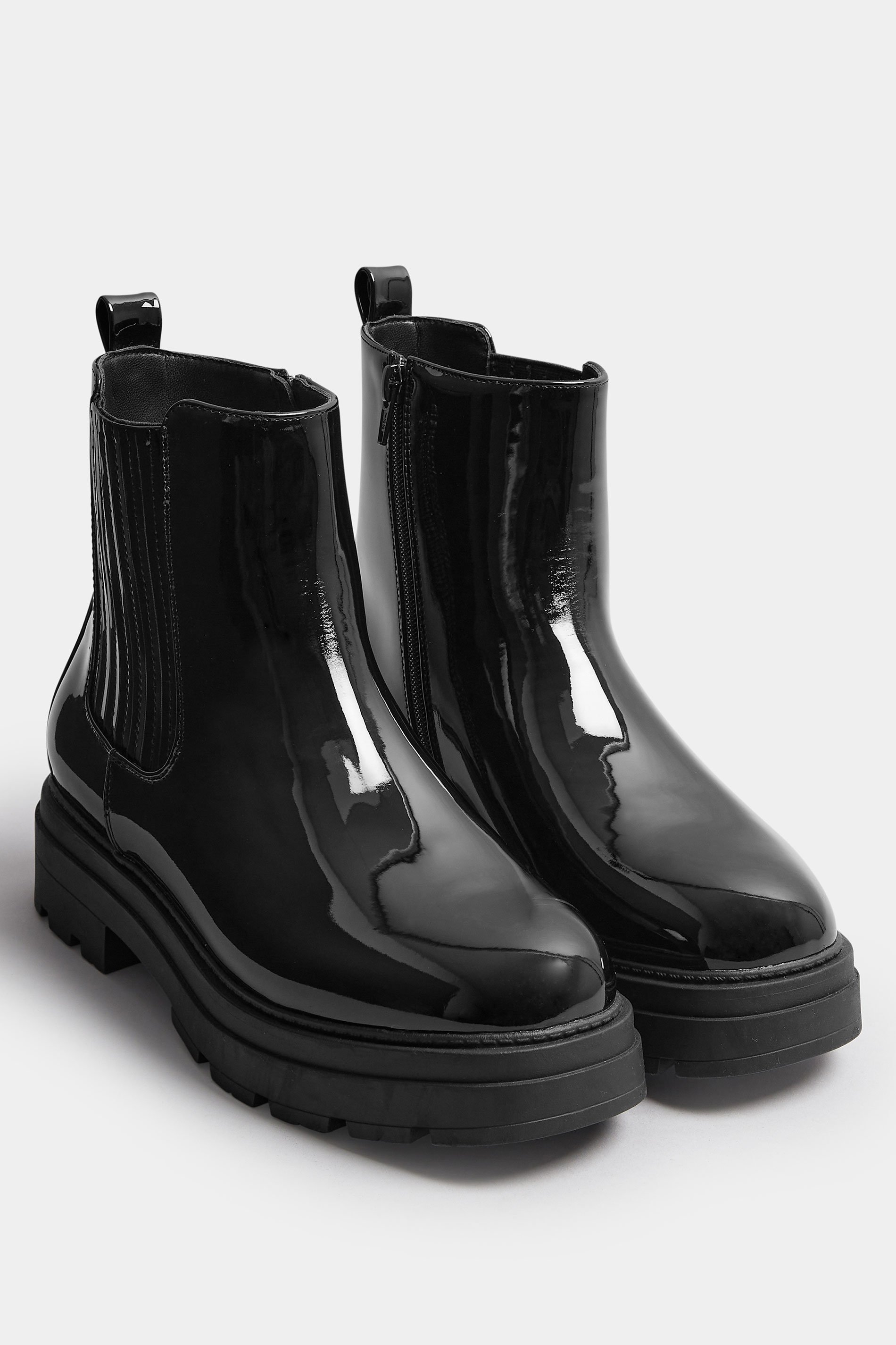 Black Patent Chunky Chelsea Boots In Extra Wide EEE Fit | Yours Clothing 2
