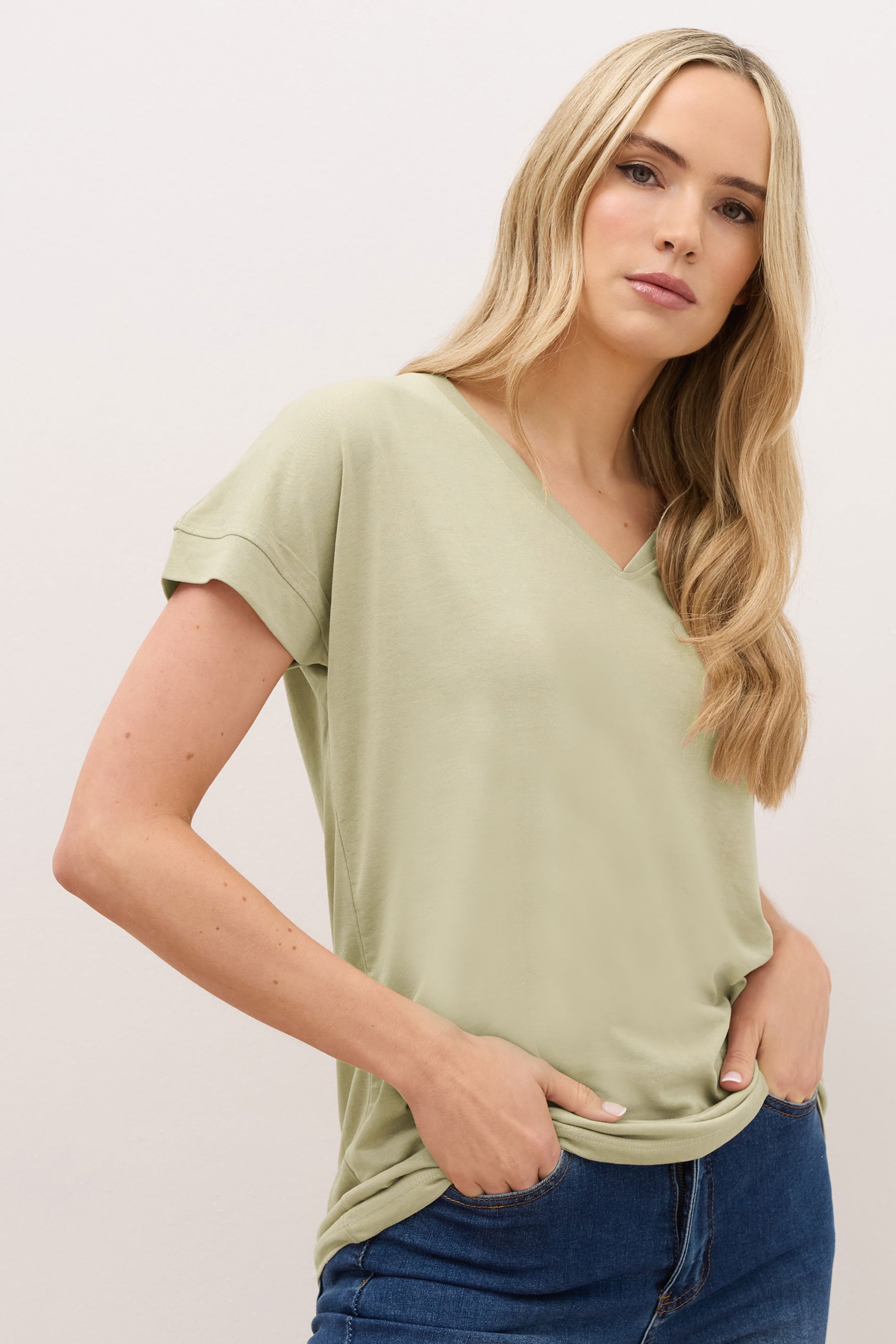 LTS PREMIUM Tall Stone Brown V-Neck Modal T-Shirts | Long Tall Sally 1