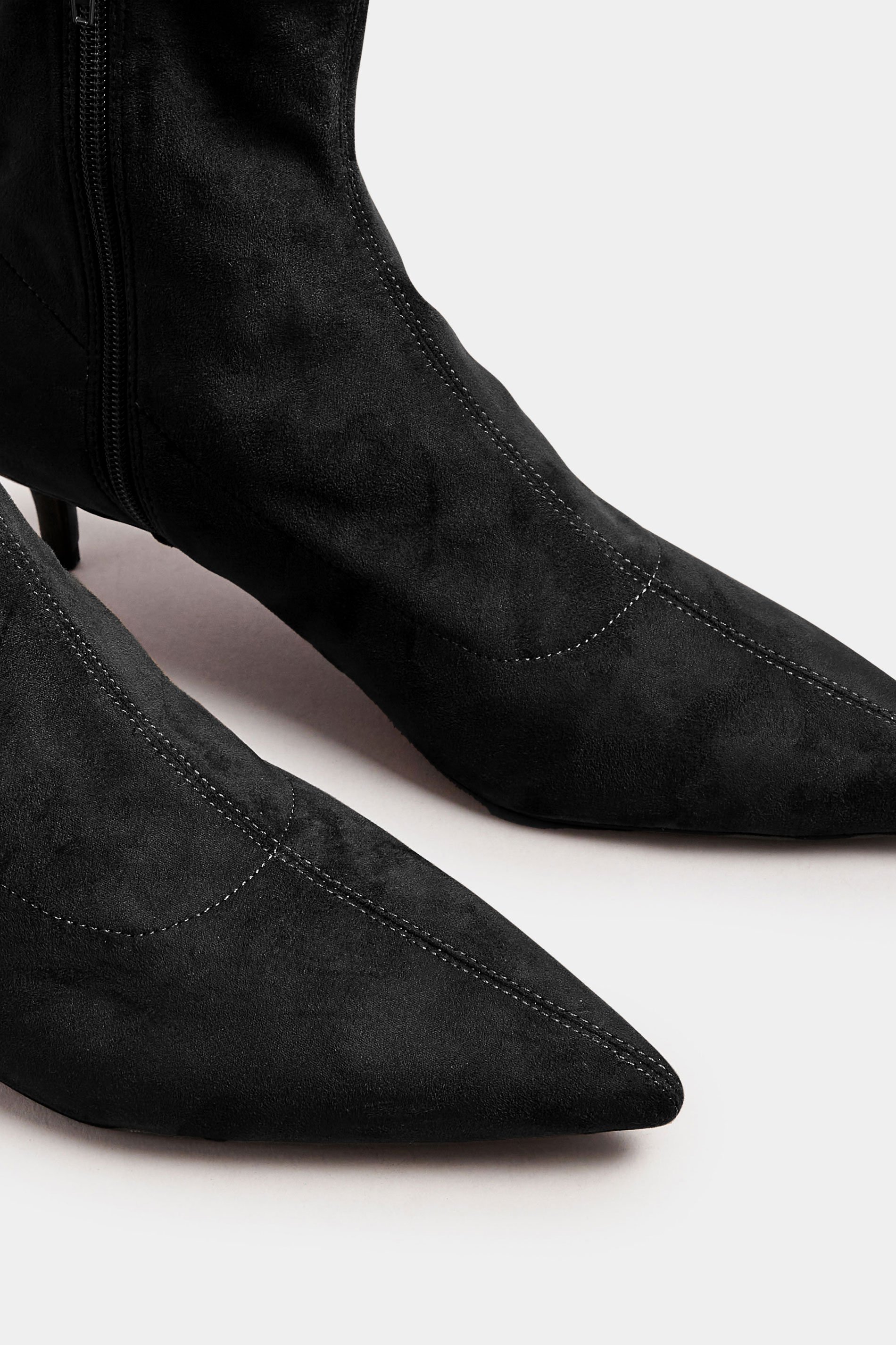 LTS Black Faux Suede Kitten Heeled Boots In Standard Fit | Long Tall Sally 5