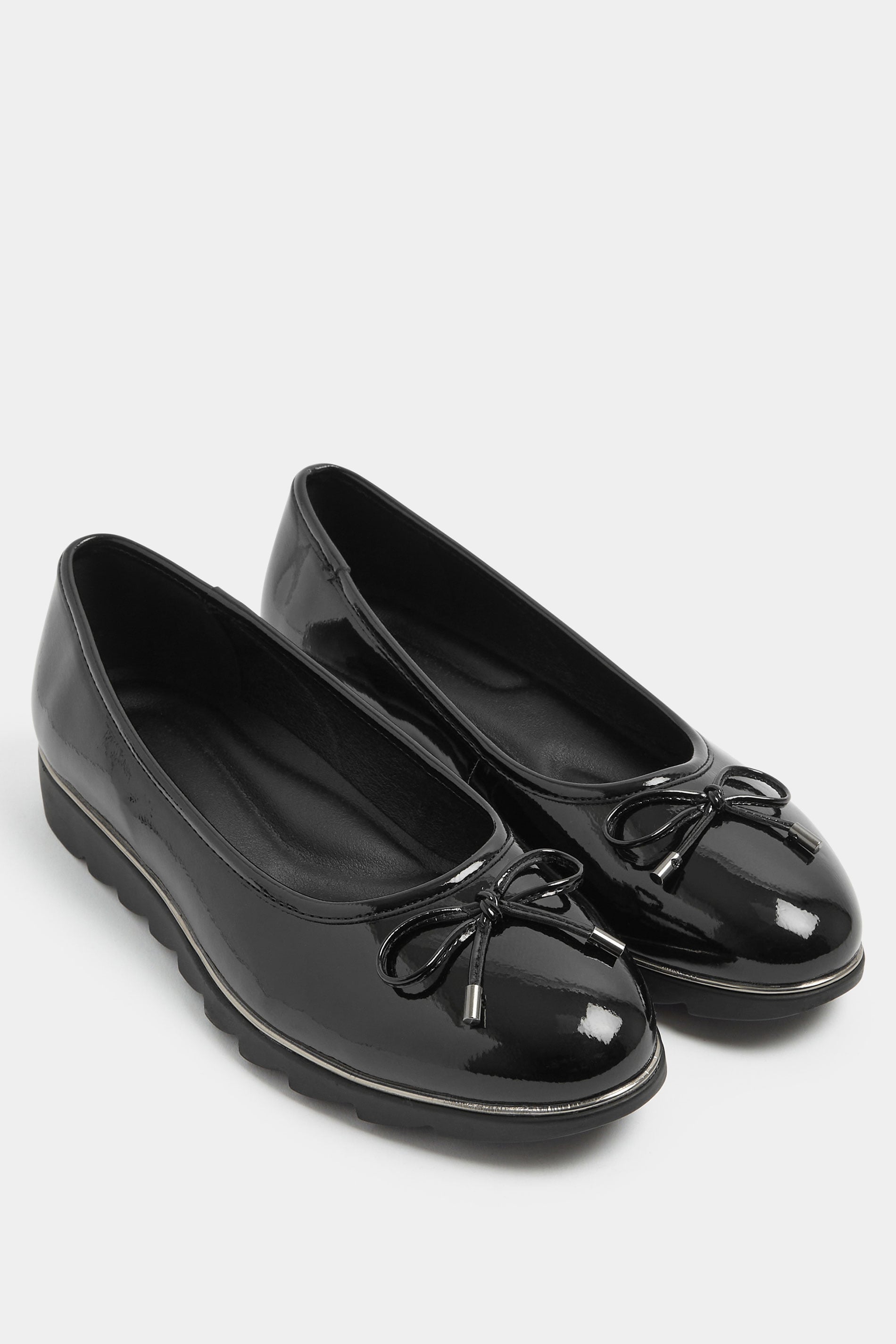 Black Patent Ballet Pumps In Wide E Fit | Yours Clothing 2