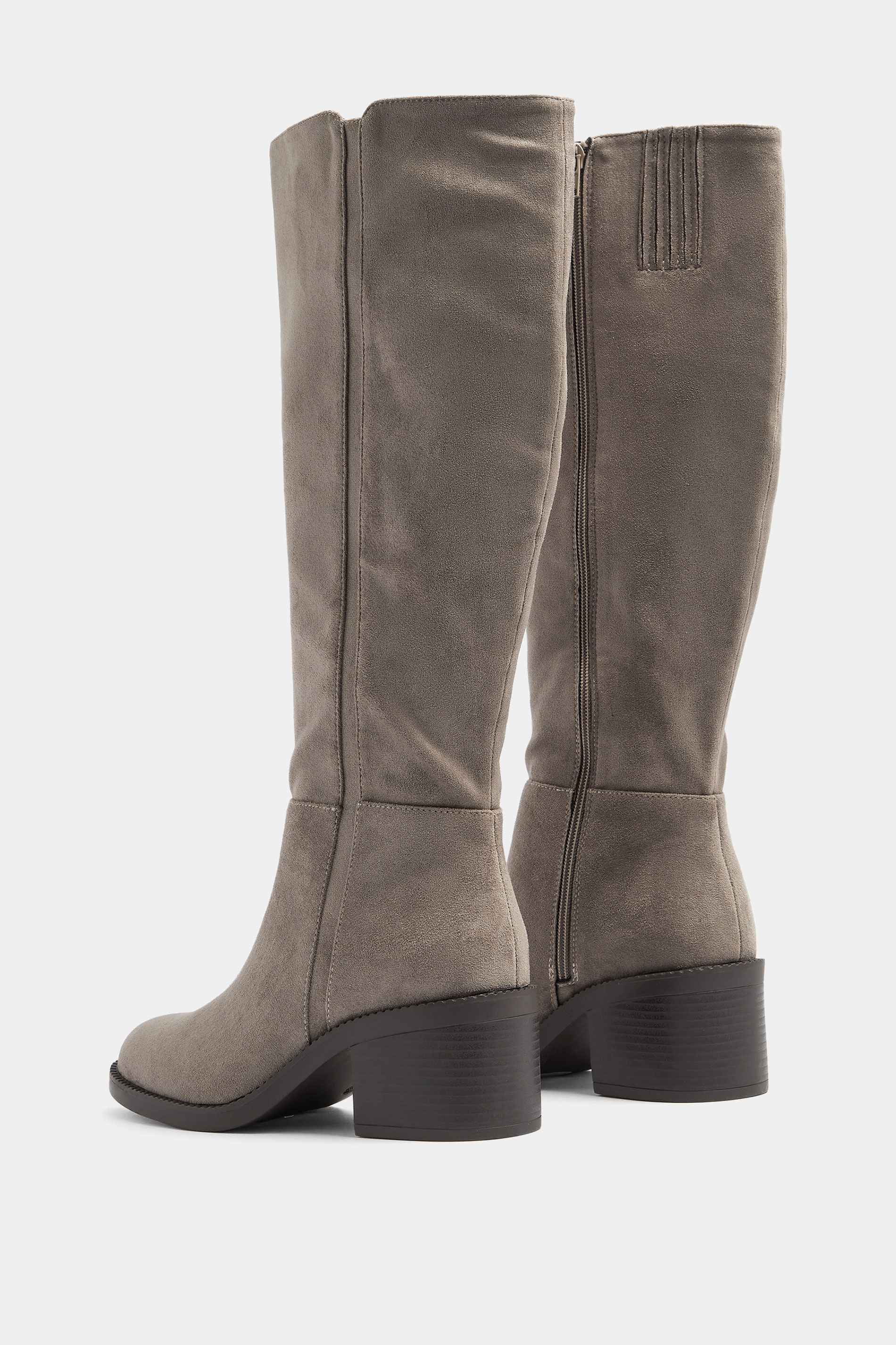 Taupe Brown Faux Suede Knee High Boots In Extra Wide EEE Fit | Yours Clothing 4