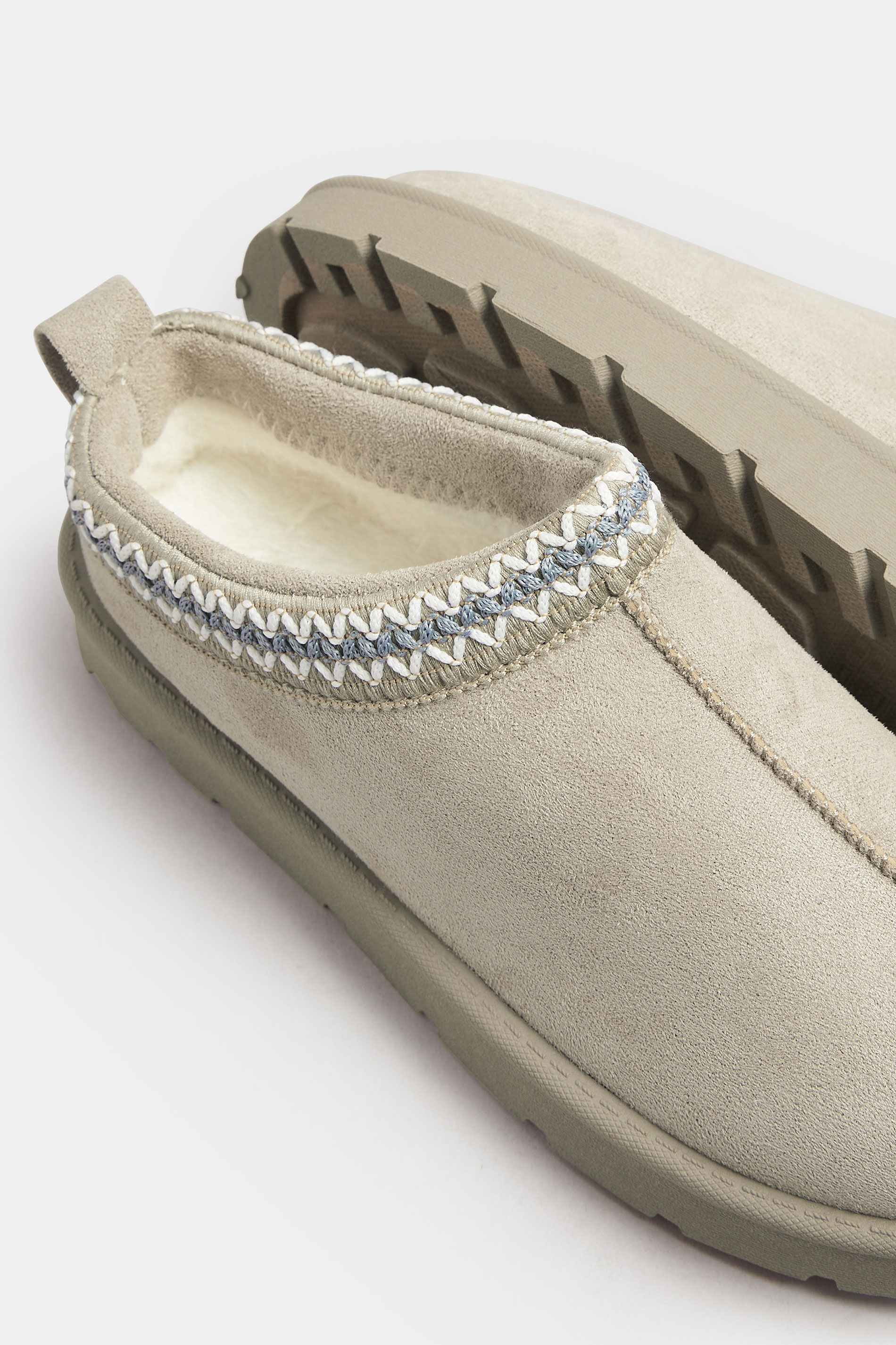 Grey Faux Suede Embroidered Mules In Standard Fit | Yours Clothing 4
