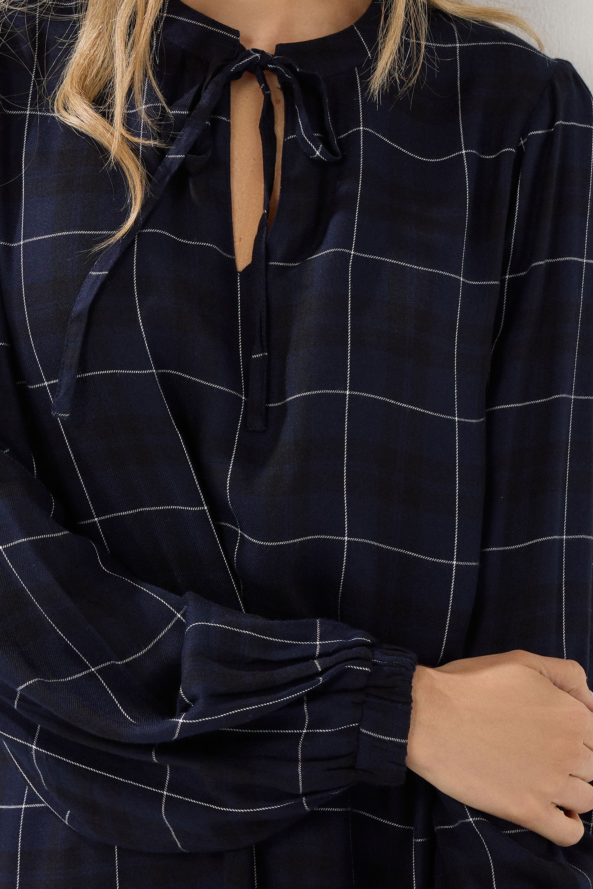 LTS Tall Navy Blue Check Tie Front Blouse | Long Tall Sally 4