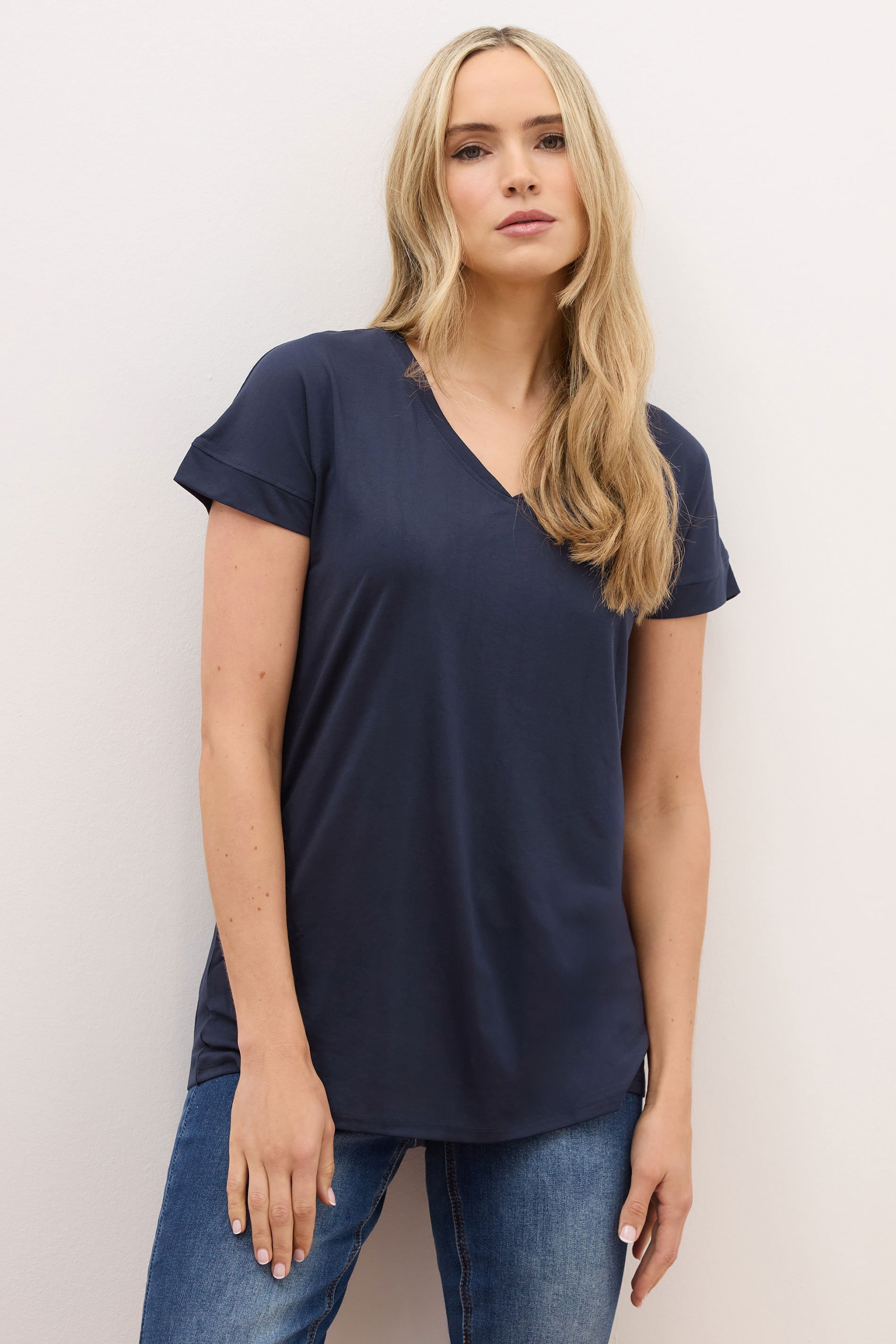 LTS PREMIUM Tall Womens Navy Blue V-Neck T-Shirt | Long Tall Sally 2