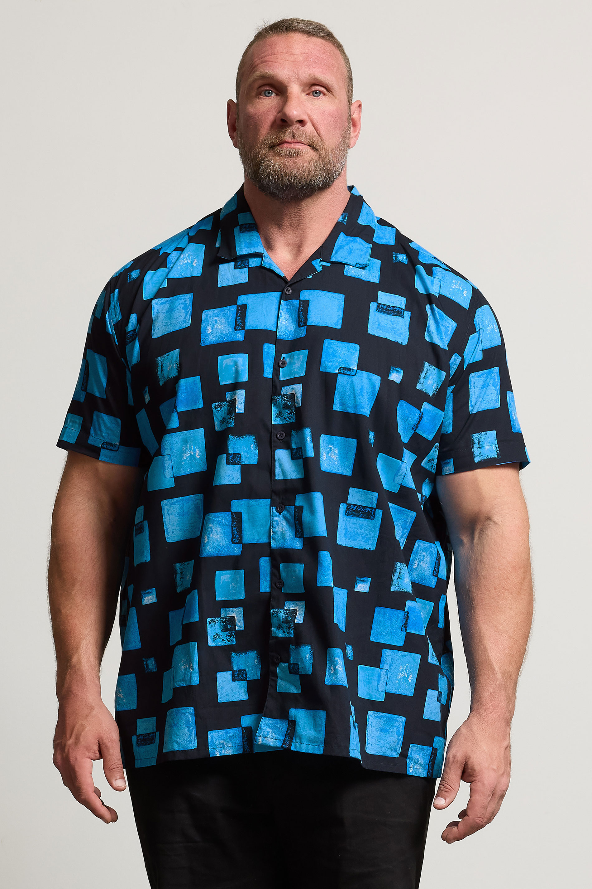 BadRhino BIg & Tall Navy Blue Square Print Peached Short Sleeve Shirt | BadRhino 2