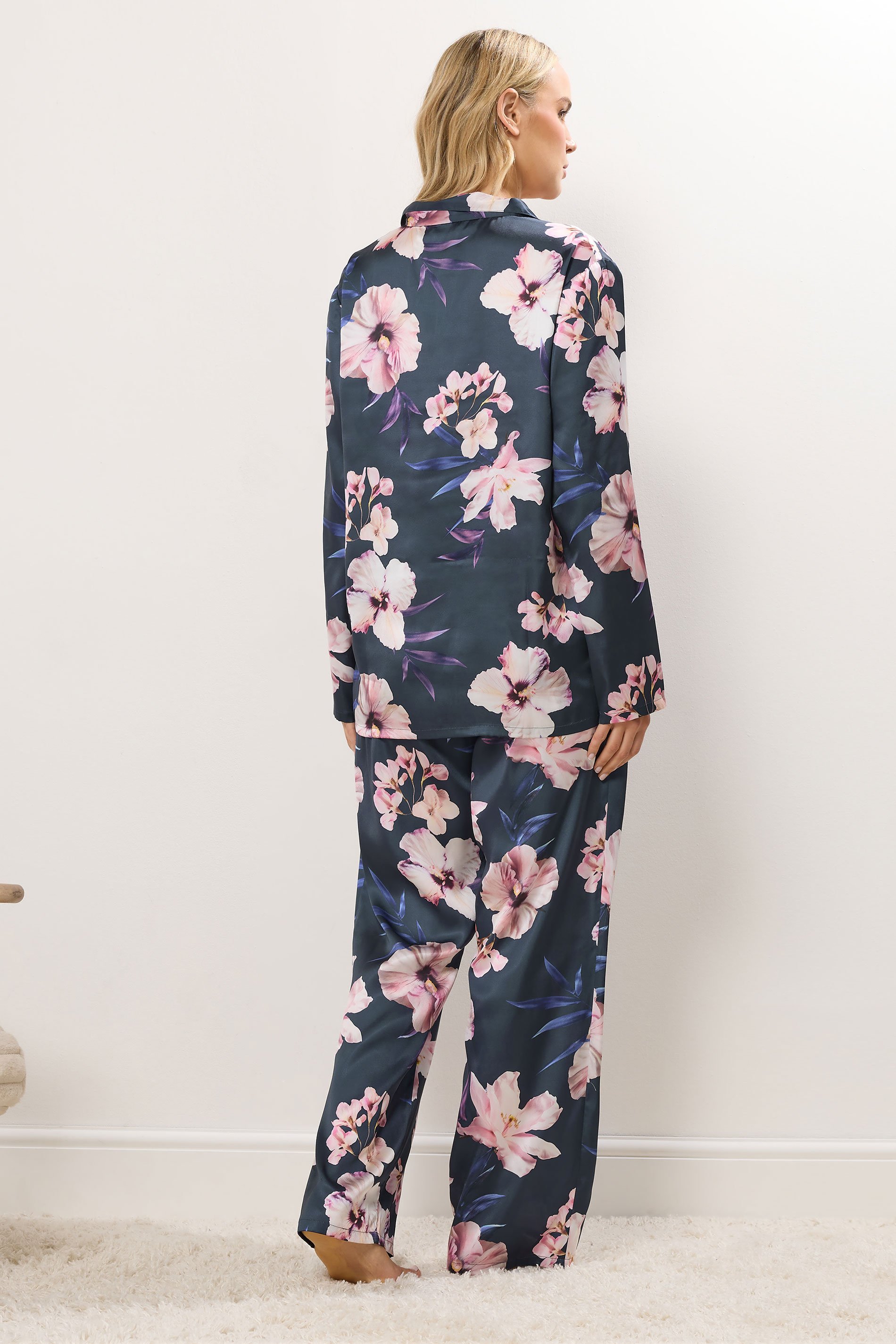 LTS Tall Grey Floral Satin Pyjama Set | Long Tall Sally 3