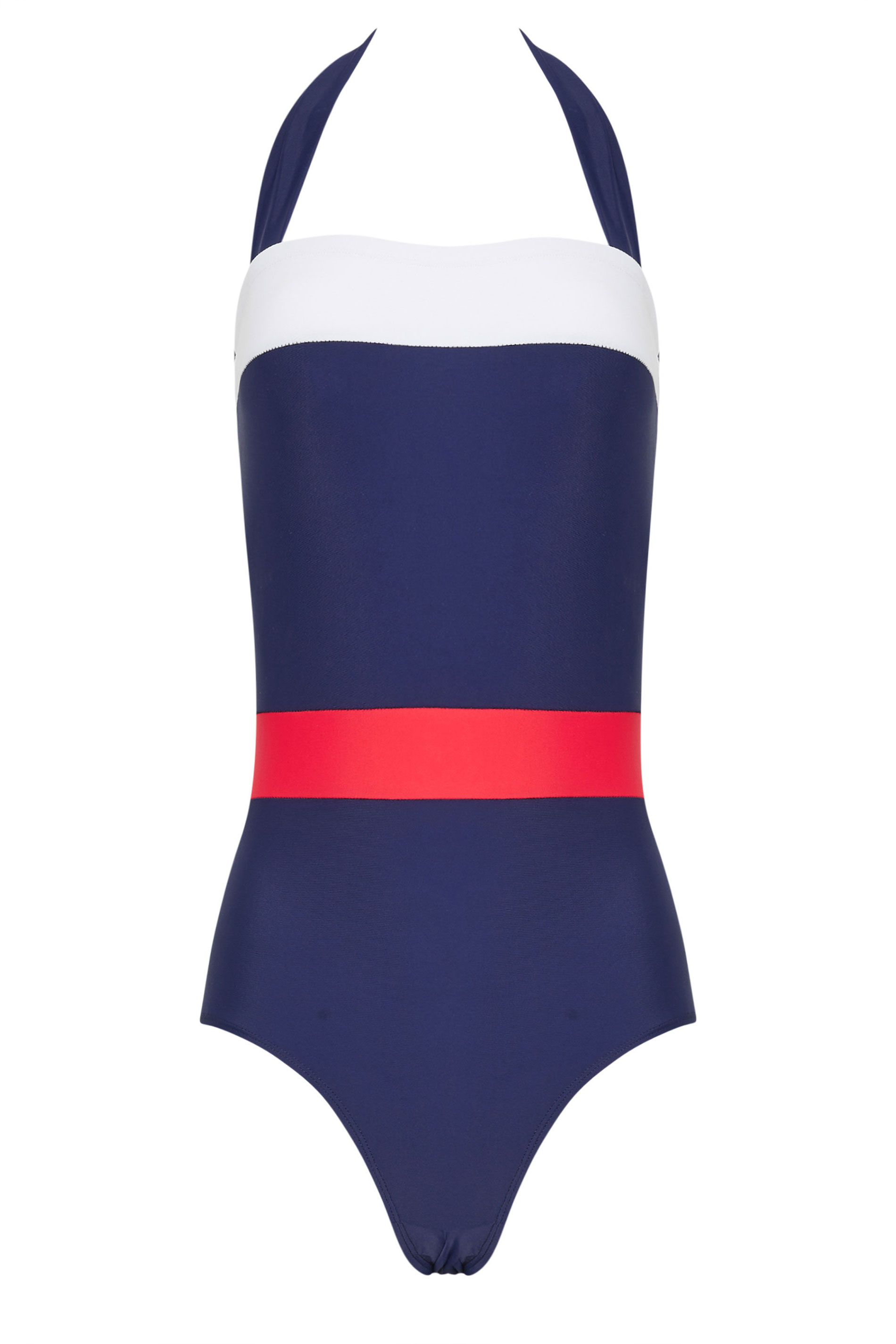 LTS Tall Womens Navy Blue Colourblock Halter Neck Swimsuit | Long Tall Sally 7