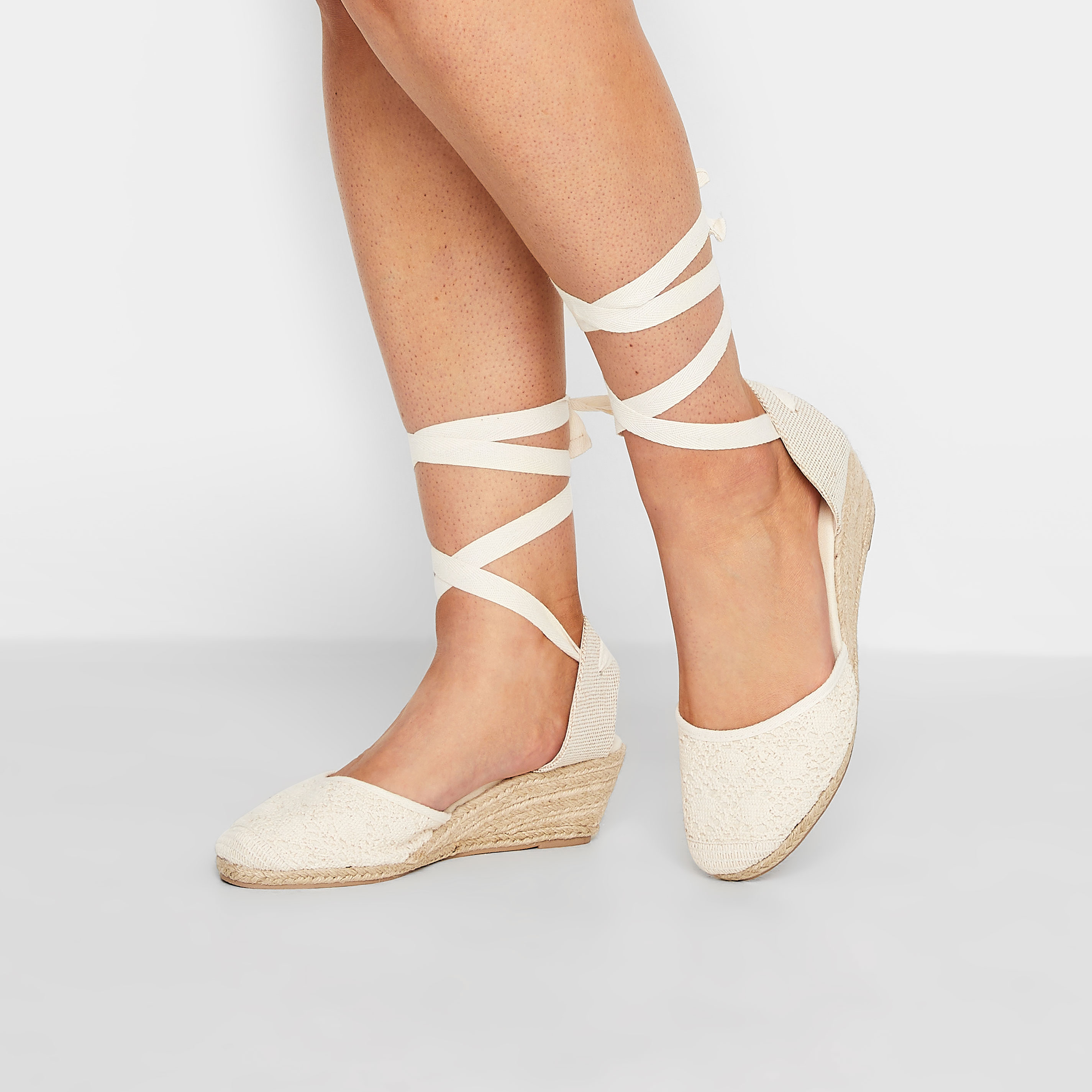 White Crochet Lace Up Espadrille Wedges In Wide E Fit & Extra Wide EEE Fit | Yours Clothing 6
