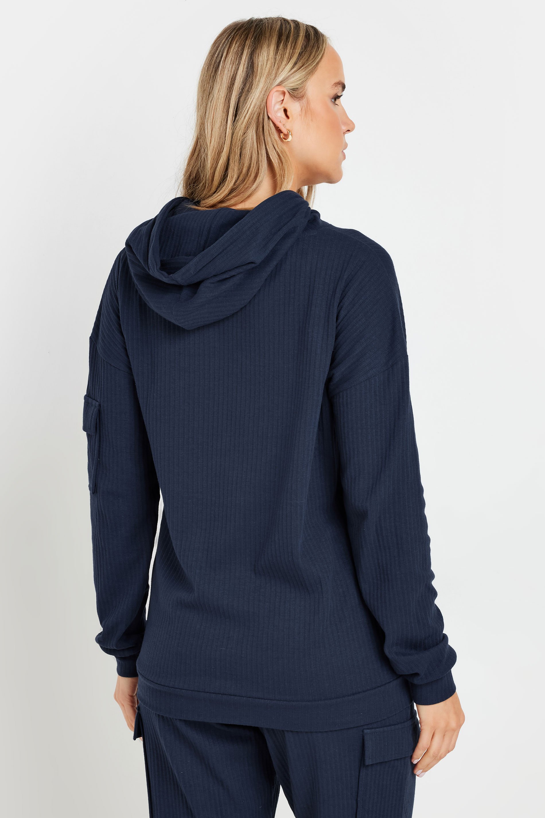 LTS Tall Women's Navy Blue Ribbed Cargo Hoodie | Long Tall Sally 3
