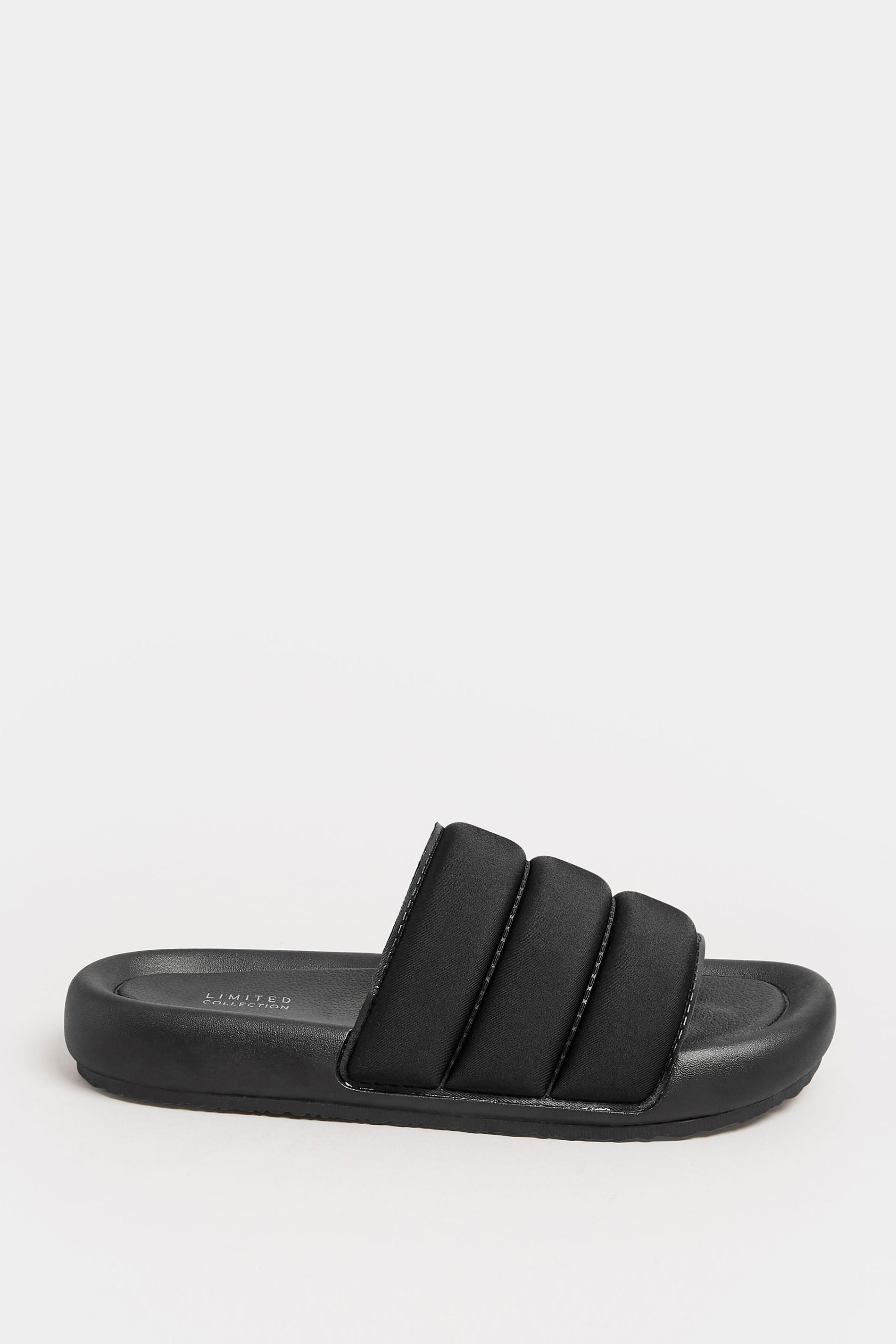 LIMITED COLLECTION Black Padded Sliders In Wide E Fit | Yours Clothing 3