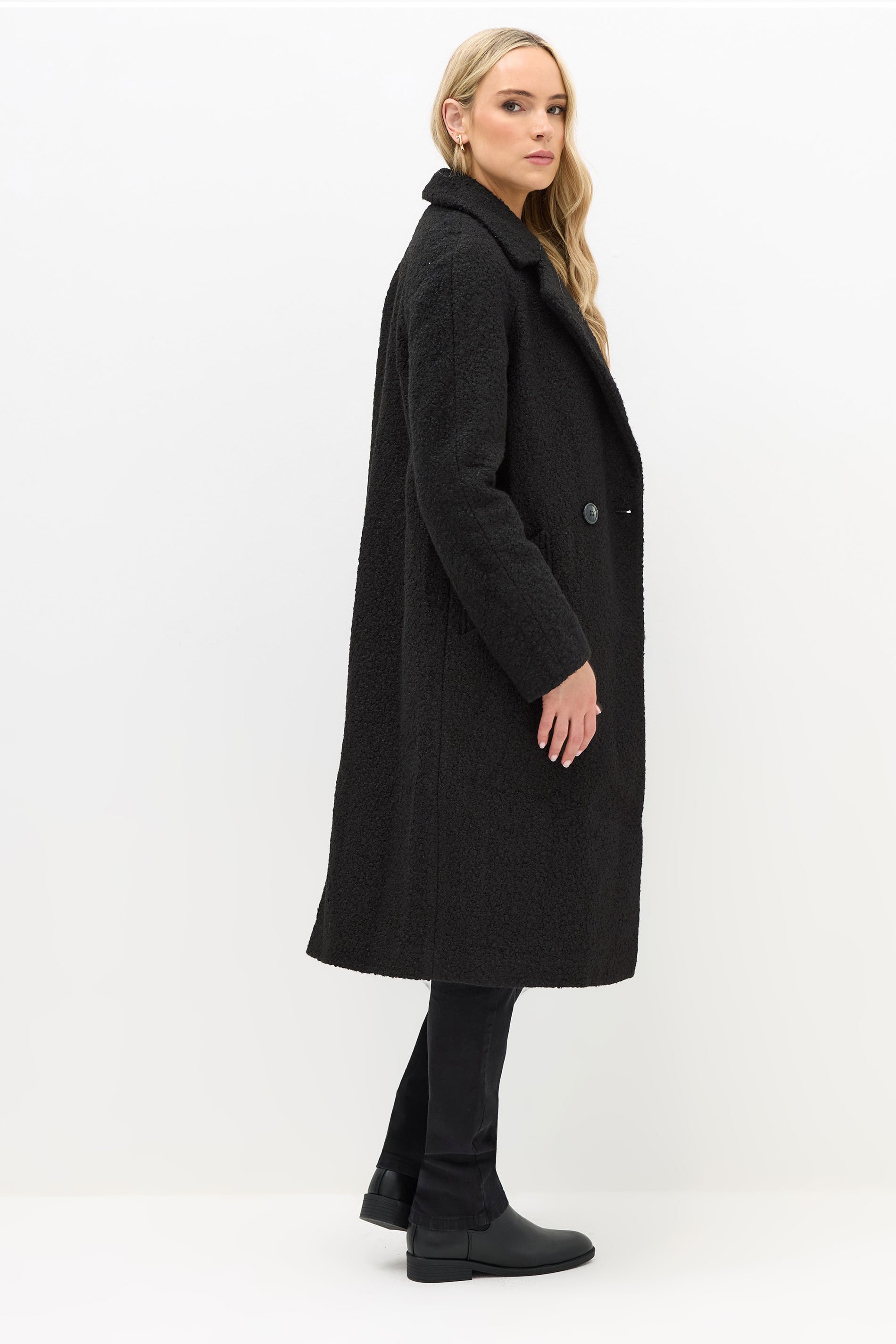 LTS Tall Women's Black Boucle Wrap Midi Coat | Long Tall Sally 3