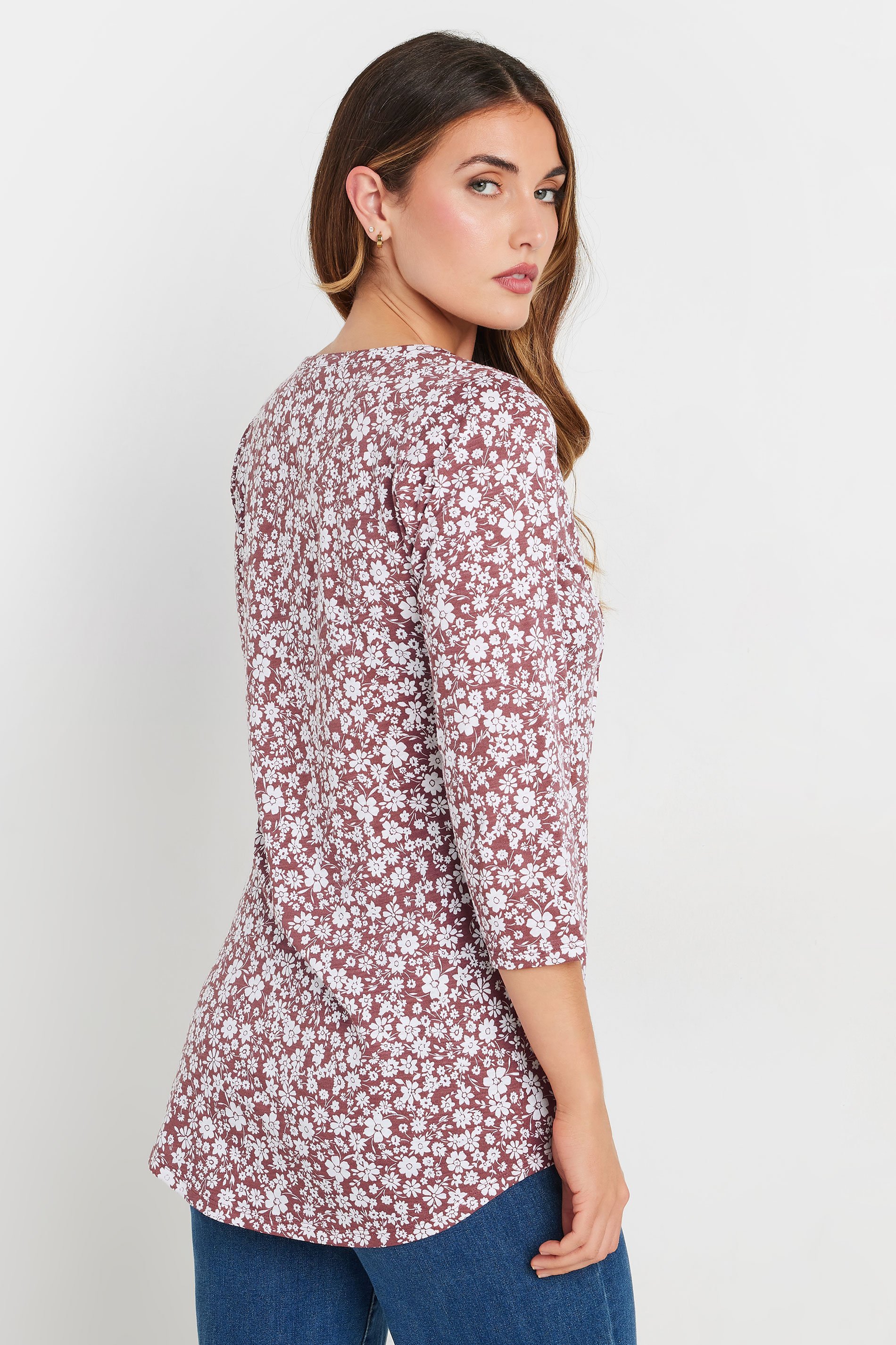 LTS Tall Blush Pink Ditsy Floral Henley Top | Long Tall Sally 3