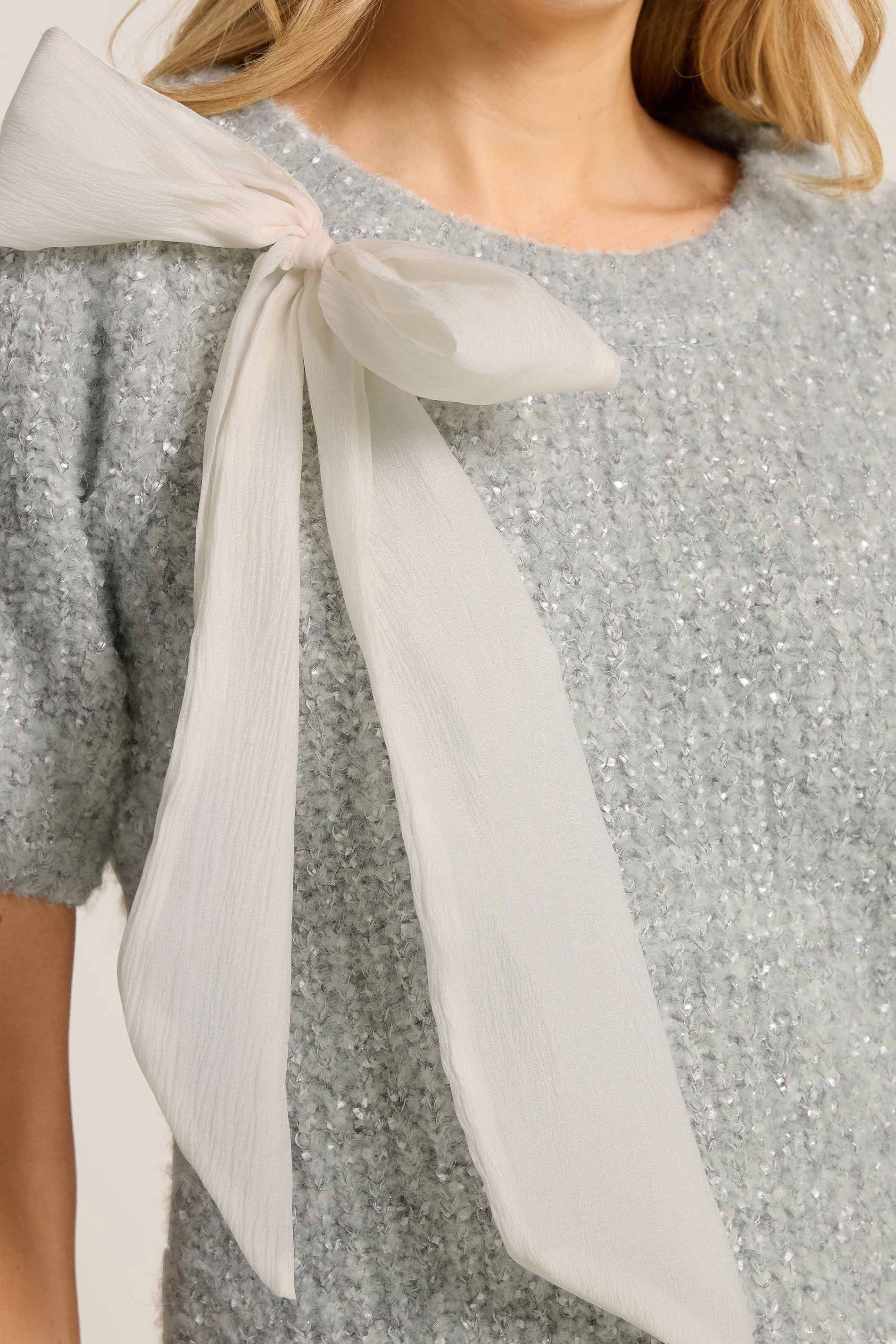 LTS Tall Silver Knitted Bow Jumper | Long Tall Sally 5