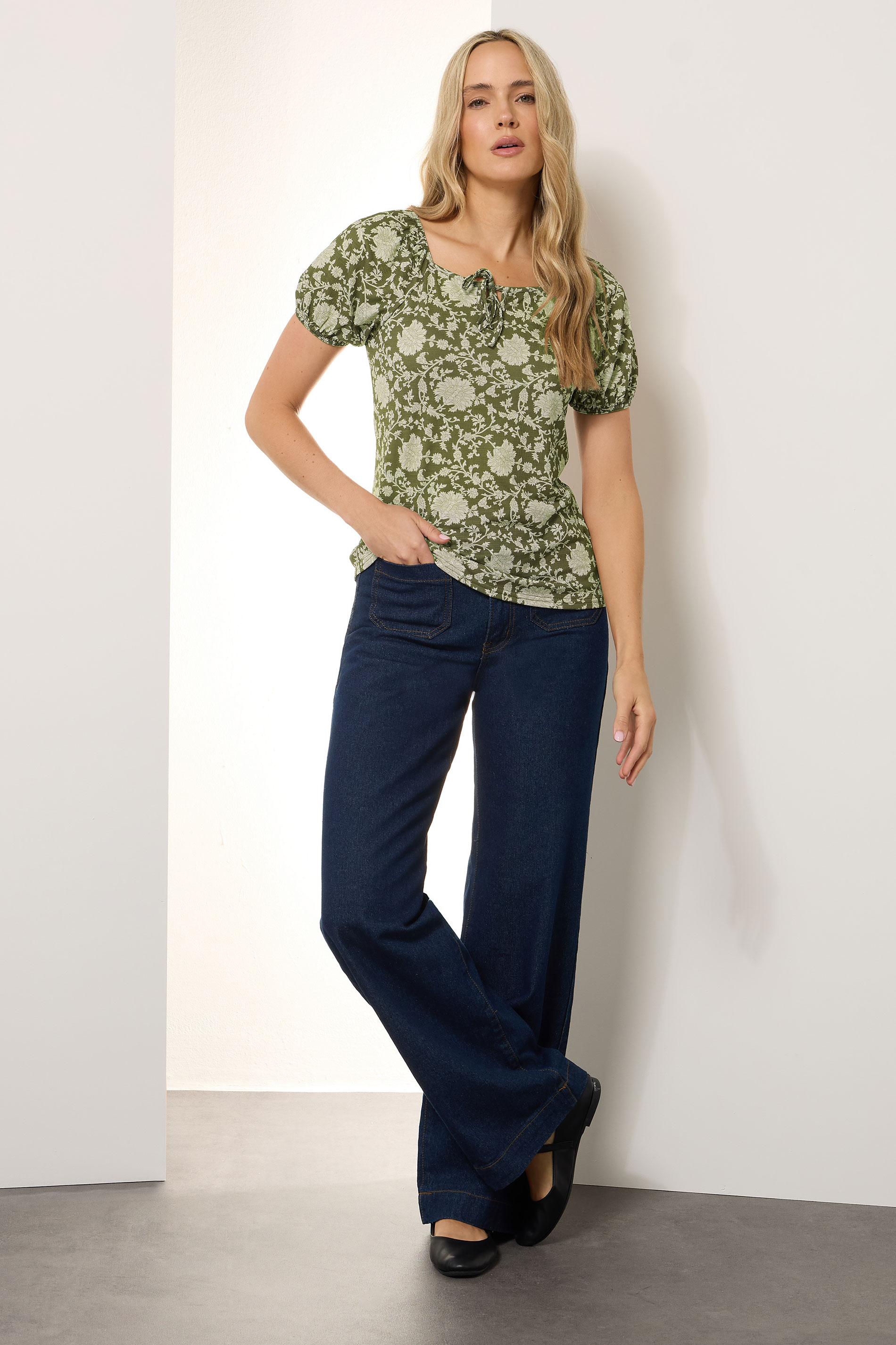 LTS Tall Sage Green Floral Tie Front Top | Long Tall Sally 2