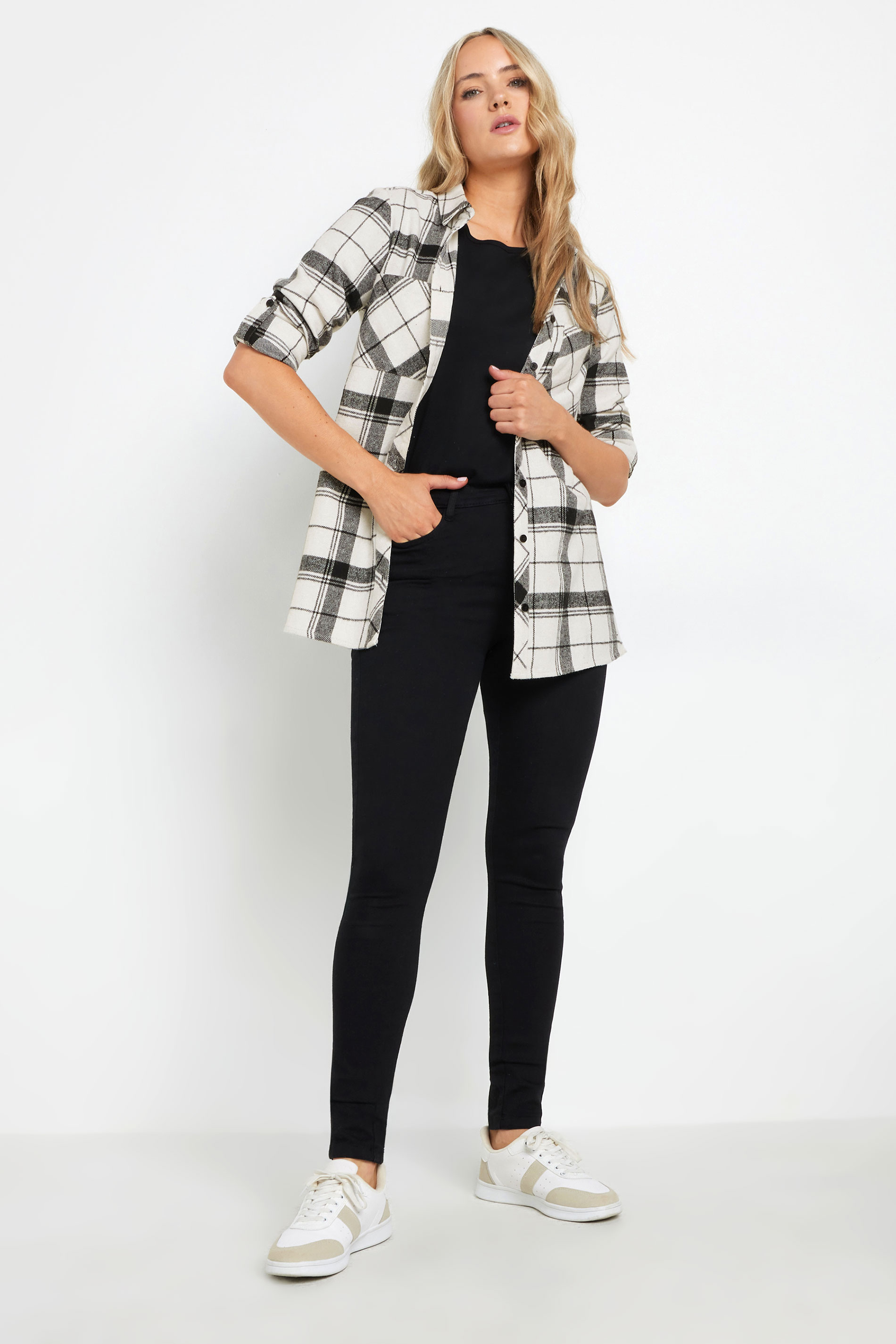 LTS Tall Ivory White Check Rolled Sleeve Shirt | Long Tall Sally 2