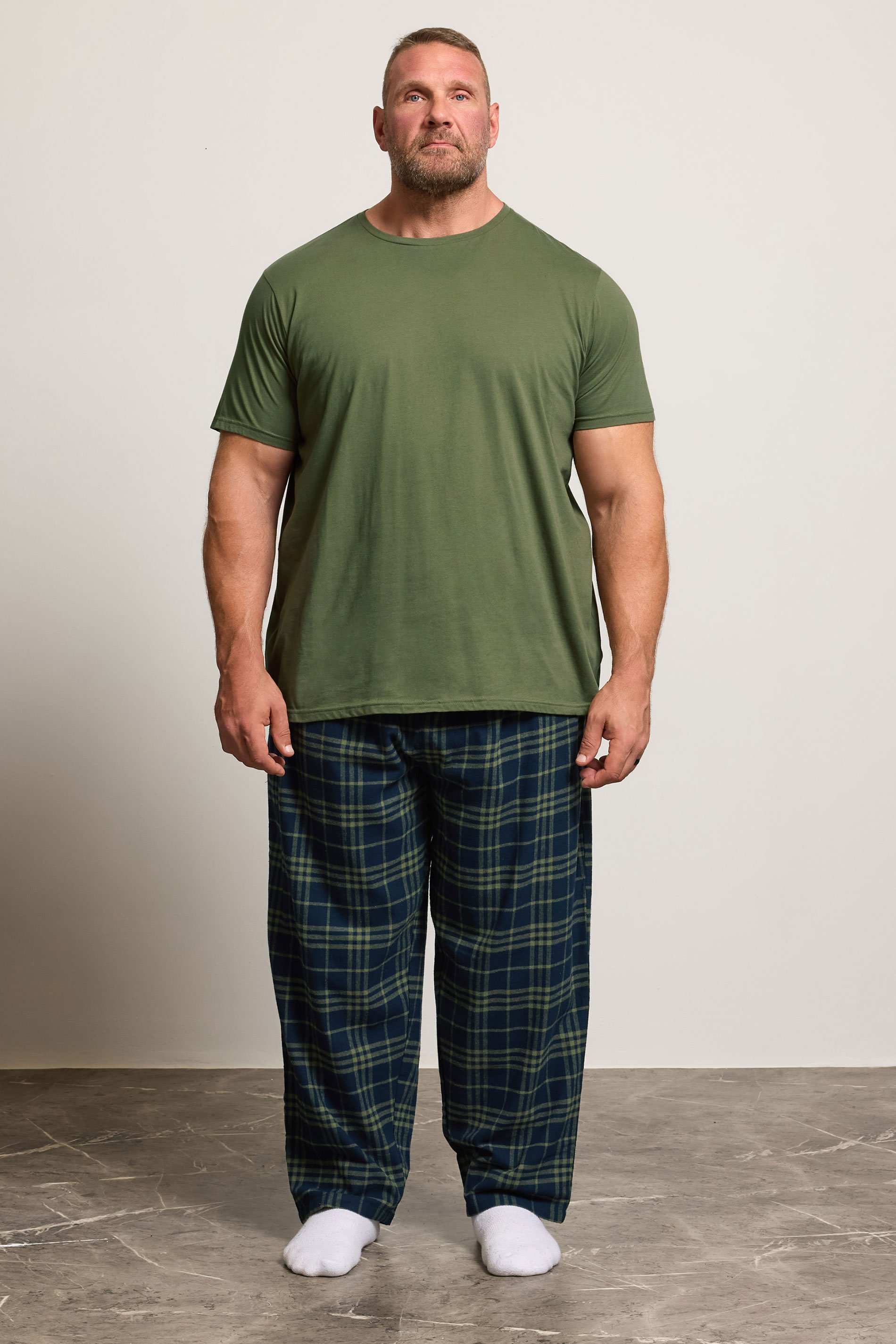 BadRhino Big & Tall Khaki Green Check Pyjama Set | BadRhino 2