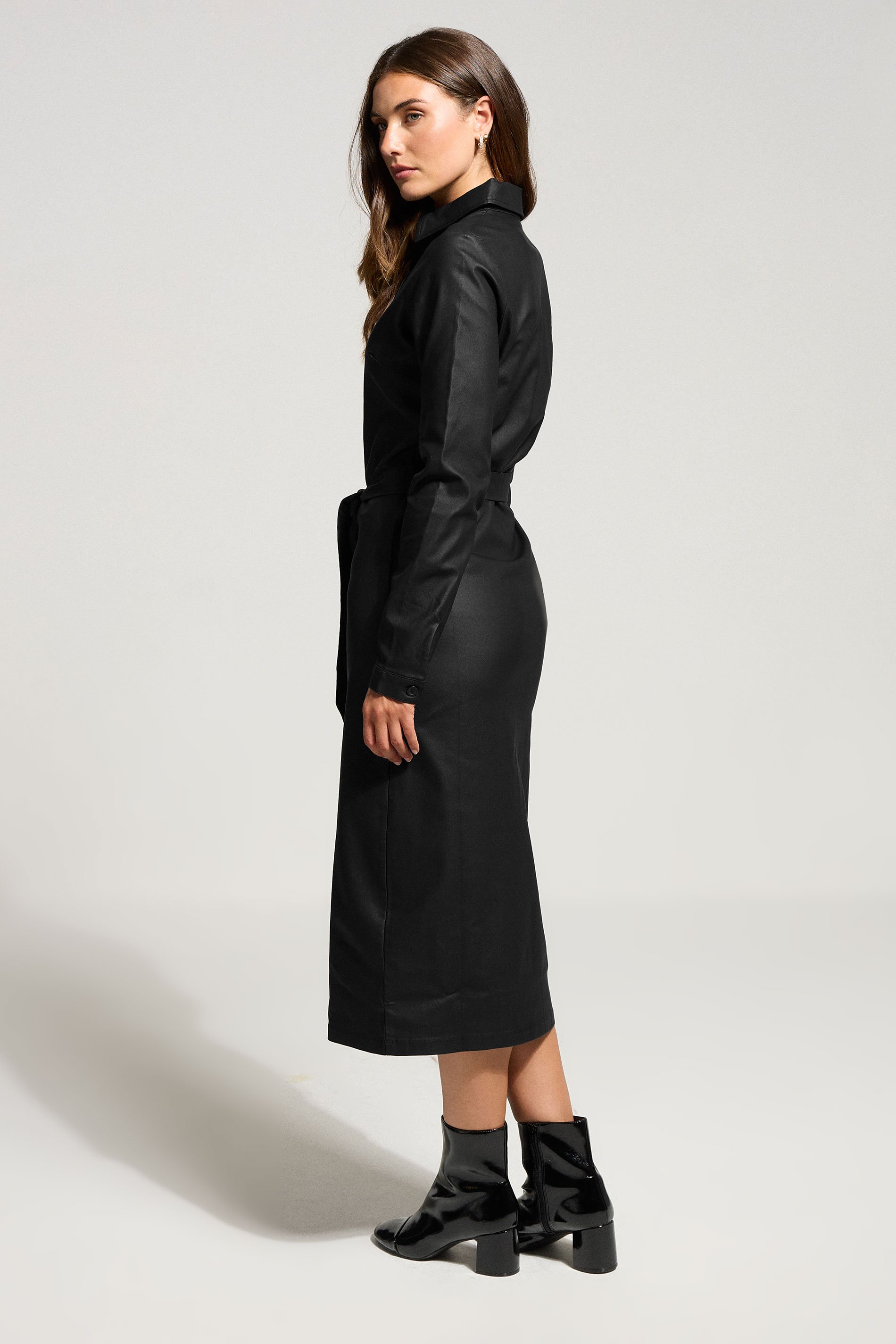 LTS Tall Black Coated Midi Shirt Dress | Long Tall Sally 3
