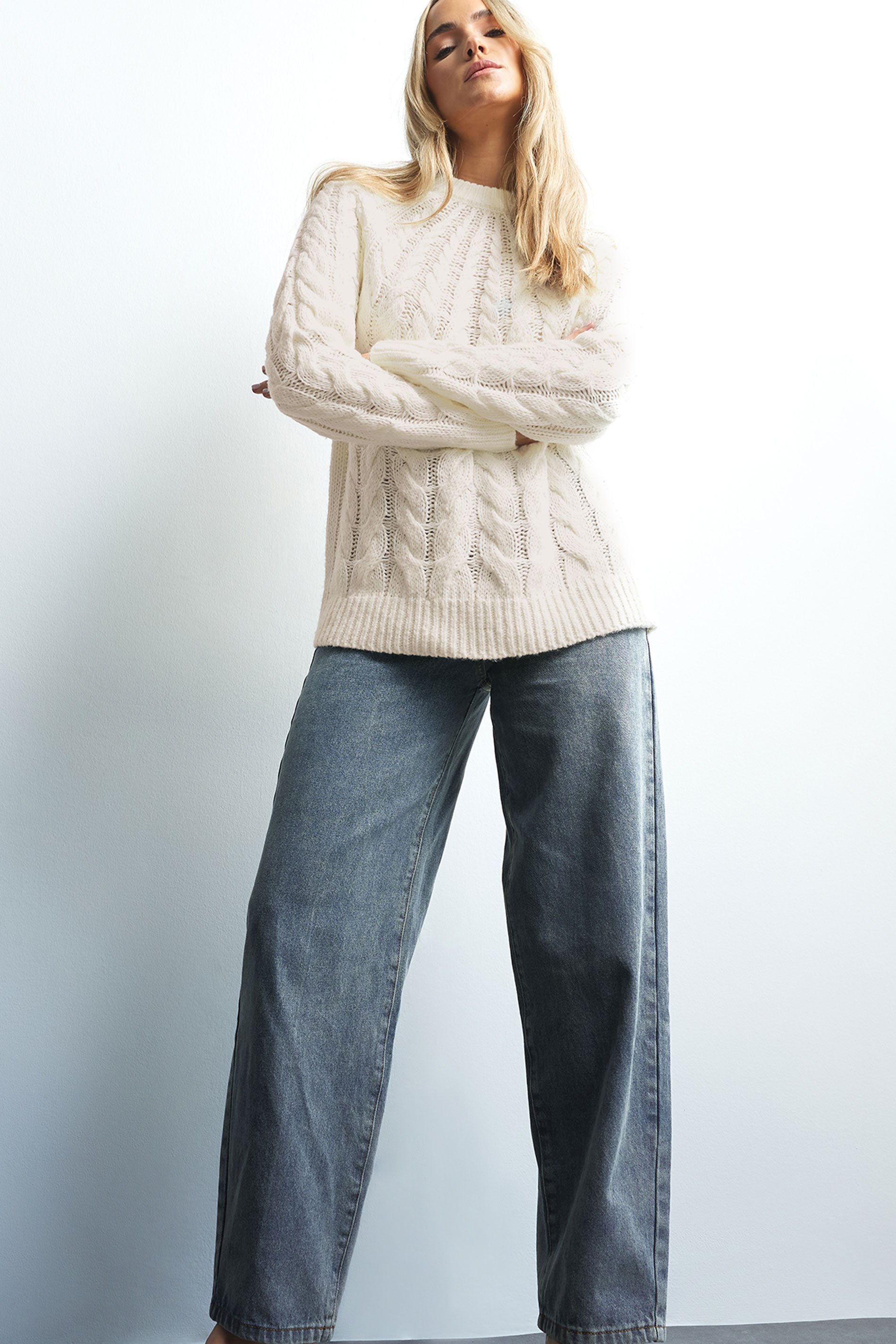 LTS Tall Ivory White Chunky Cable Knit Jumper | Long Tall Sally 2