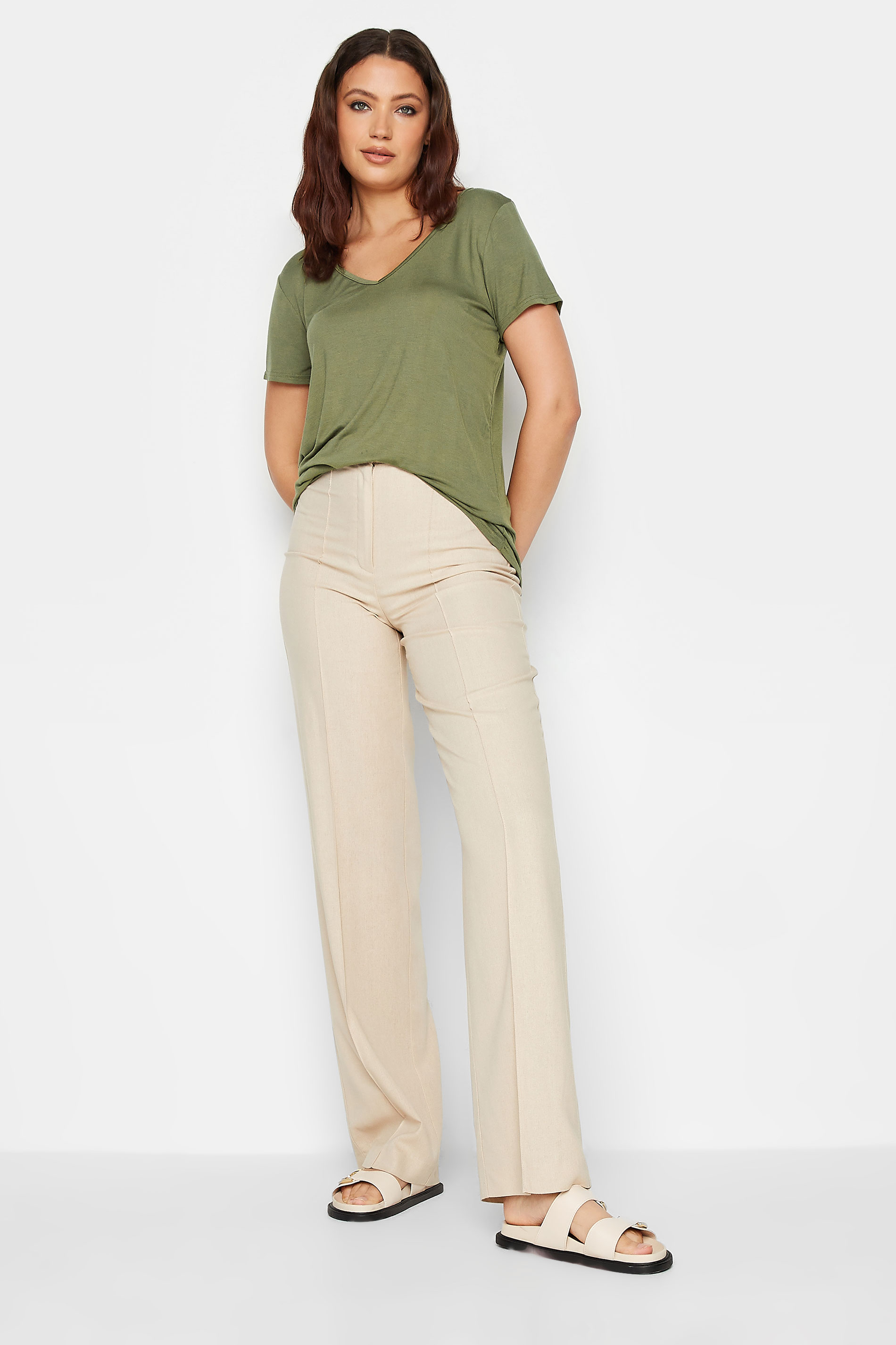 LTS Tall Women's Khaki Green V-Neck T-Shirt | Long Tall Sally 2