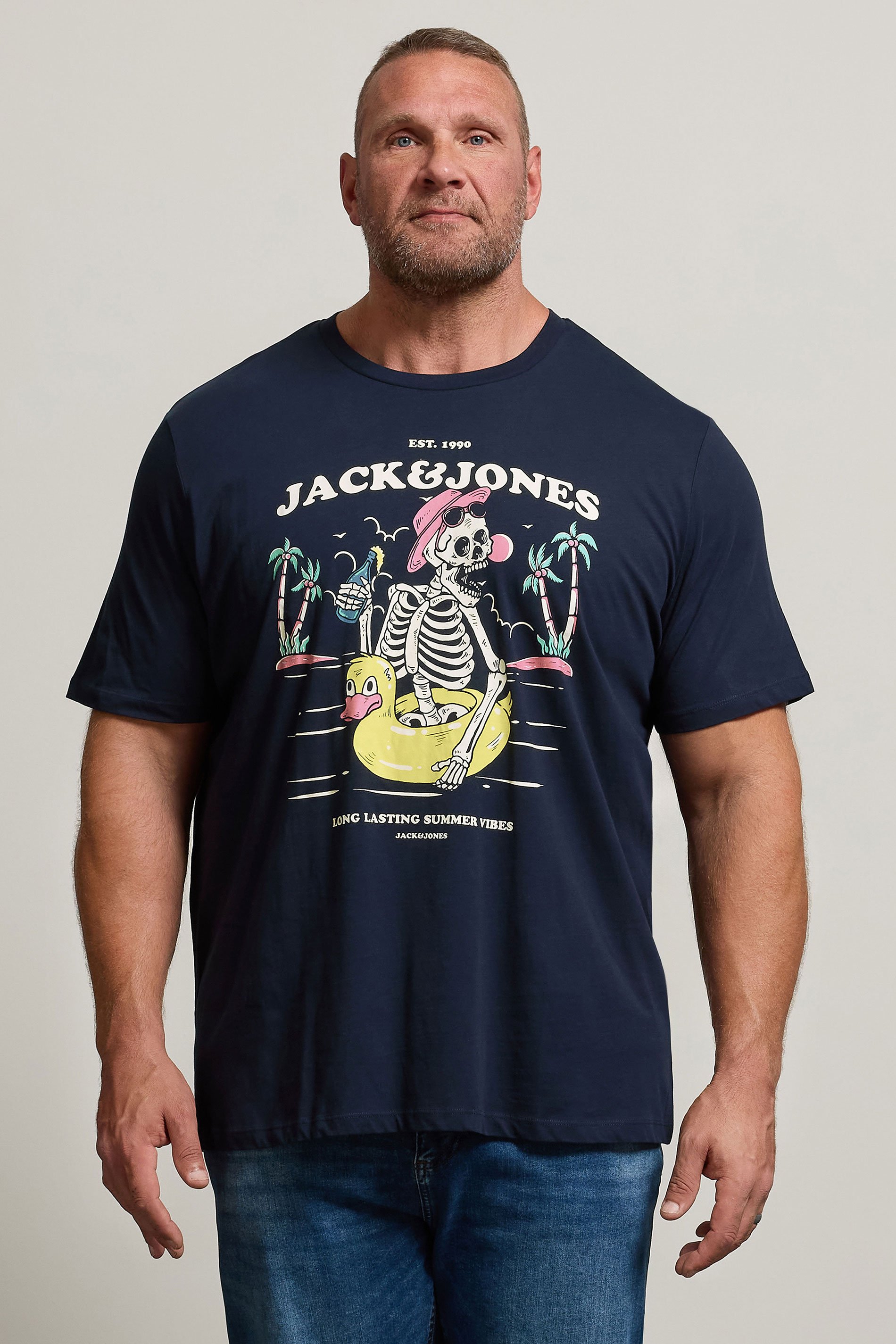 JACK & JONES Big & Tall Sky-Captain Blue Jelijah Short Sleeve T-Shirt | BadRhino 1
